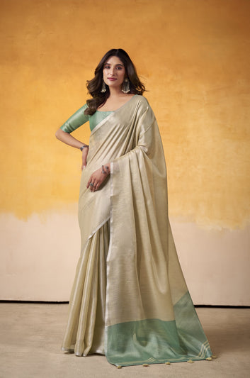 Cream Tissue Silk Saree