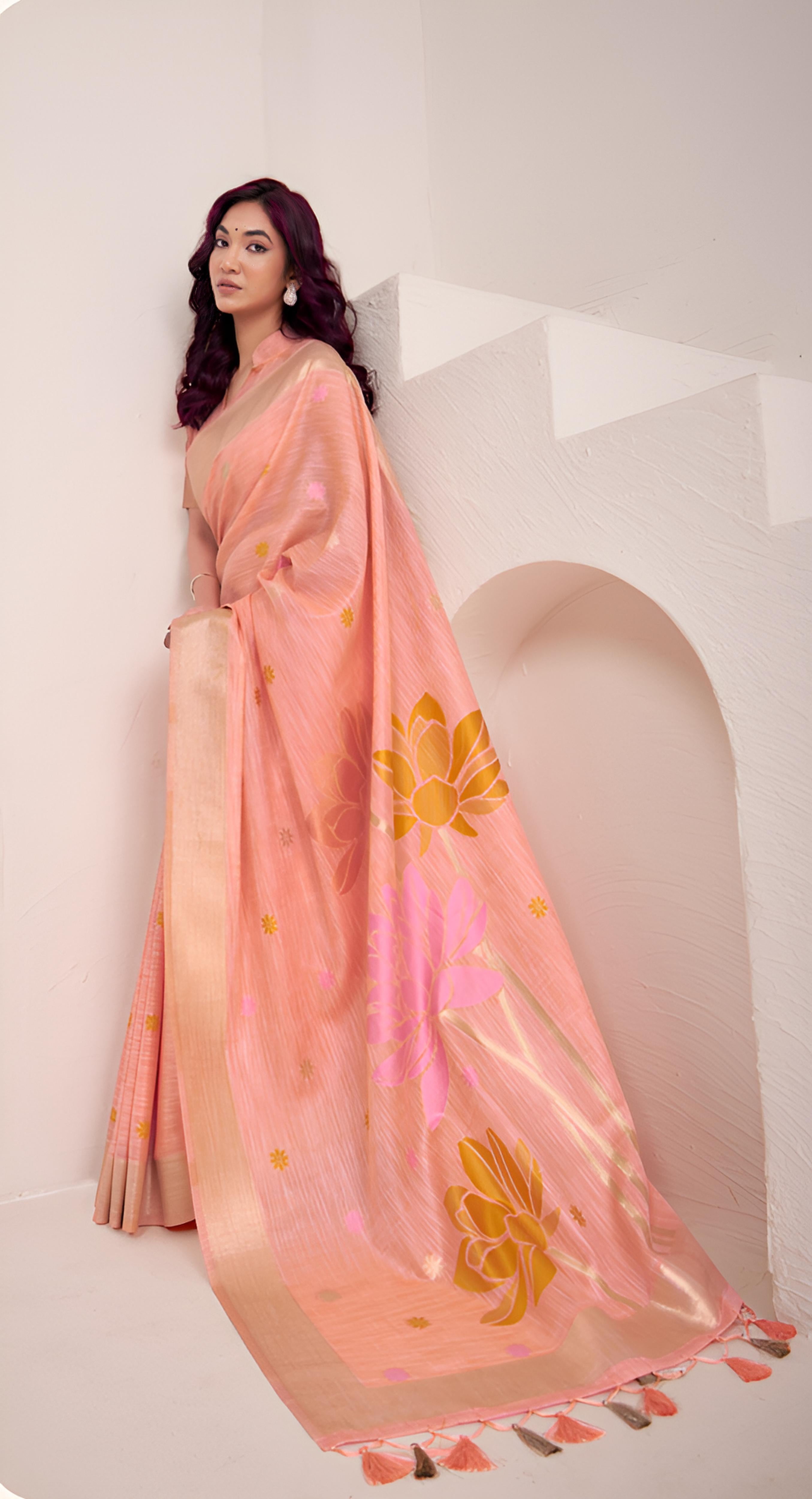 Peach Linen Saree