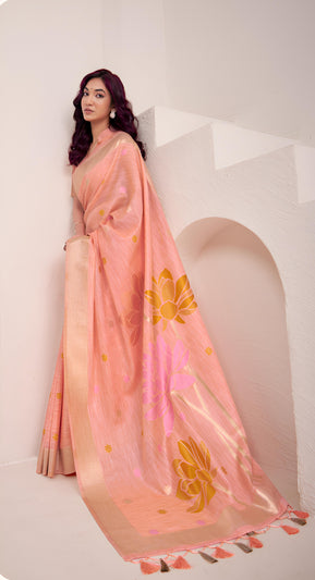 Peach Linen Saree