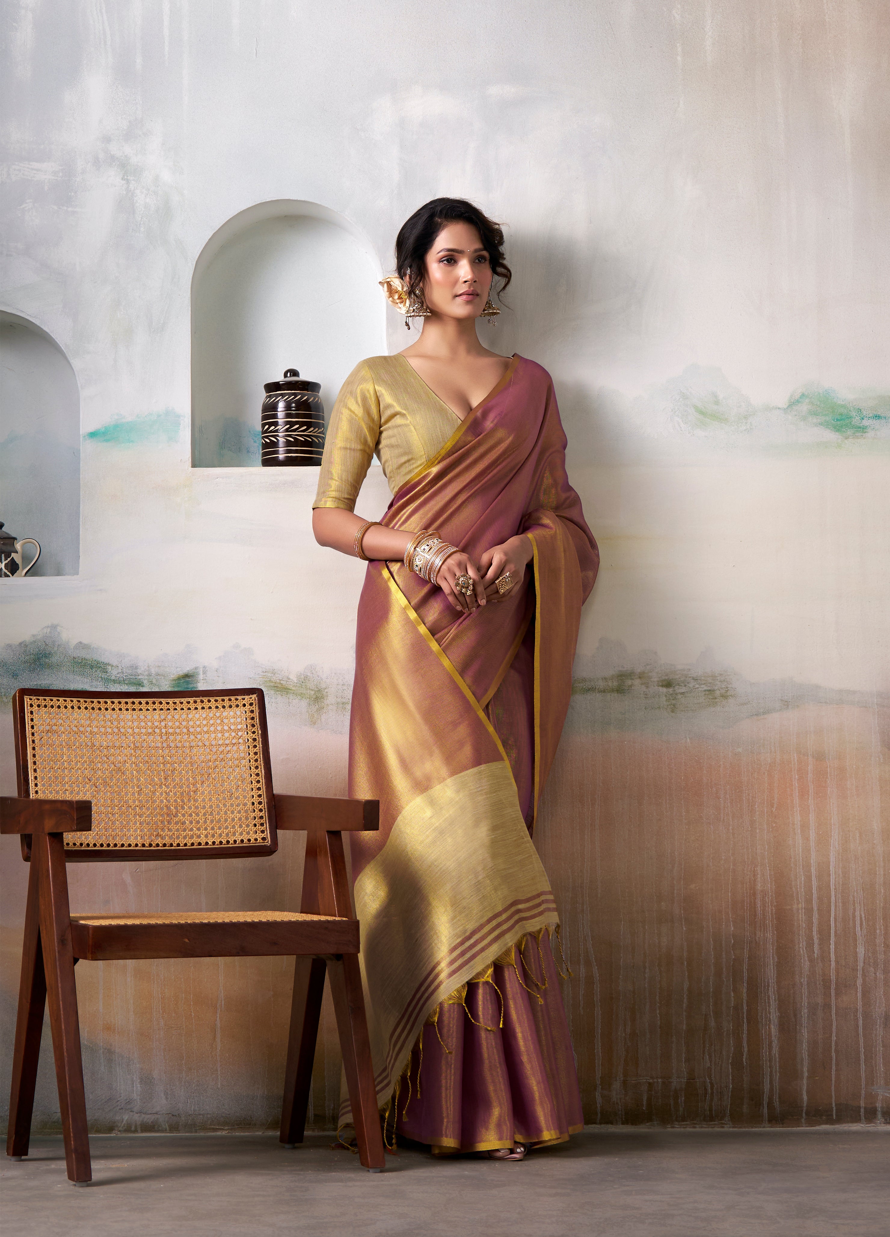 Brown Pure Handloom Tissue Saree