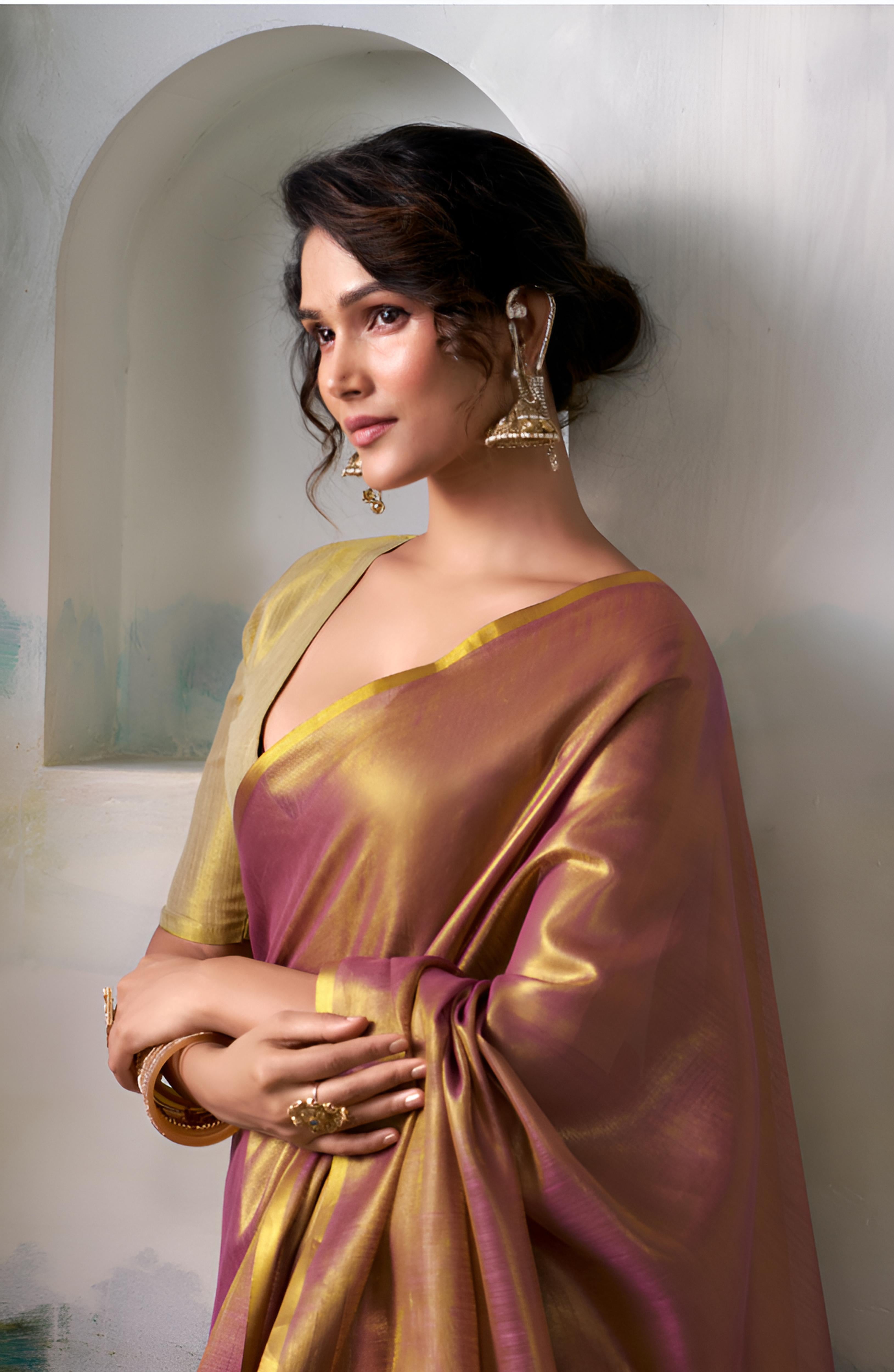 Brown Pure Handloom Tissue Saree