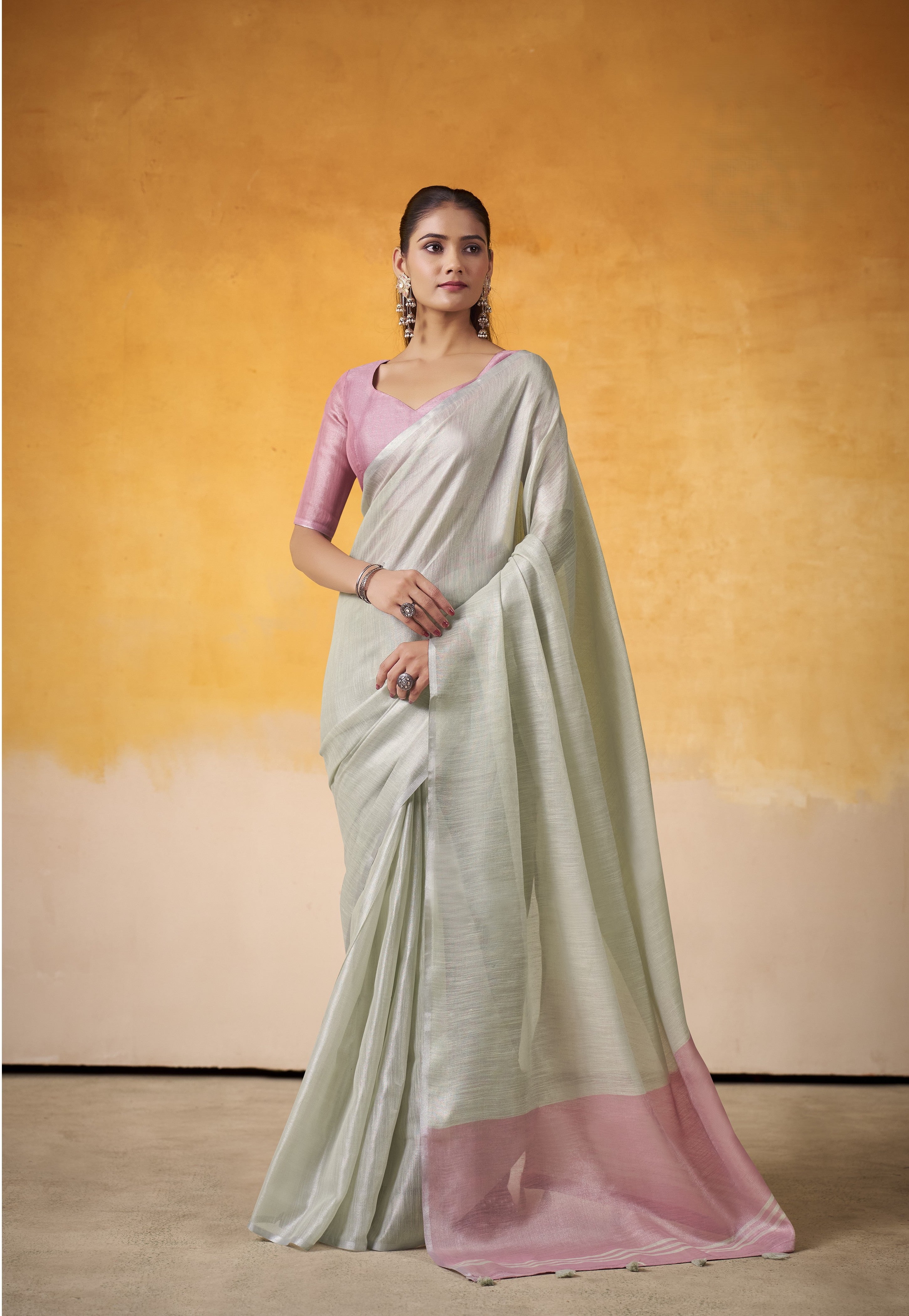 Silver Grey Tissue Silk Saree