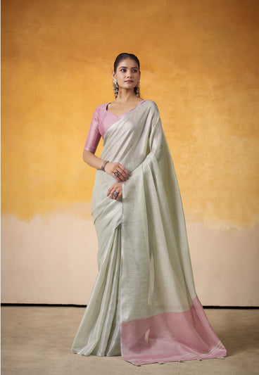 Silver Grey Tissue Silk Saree