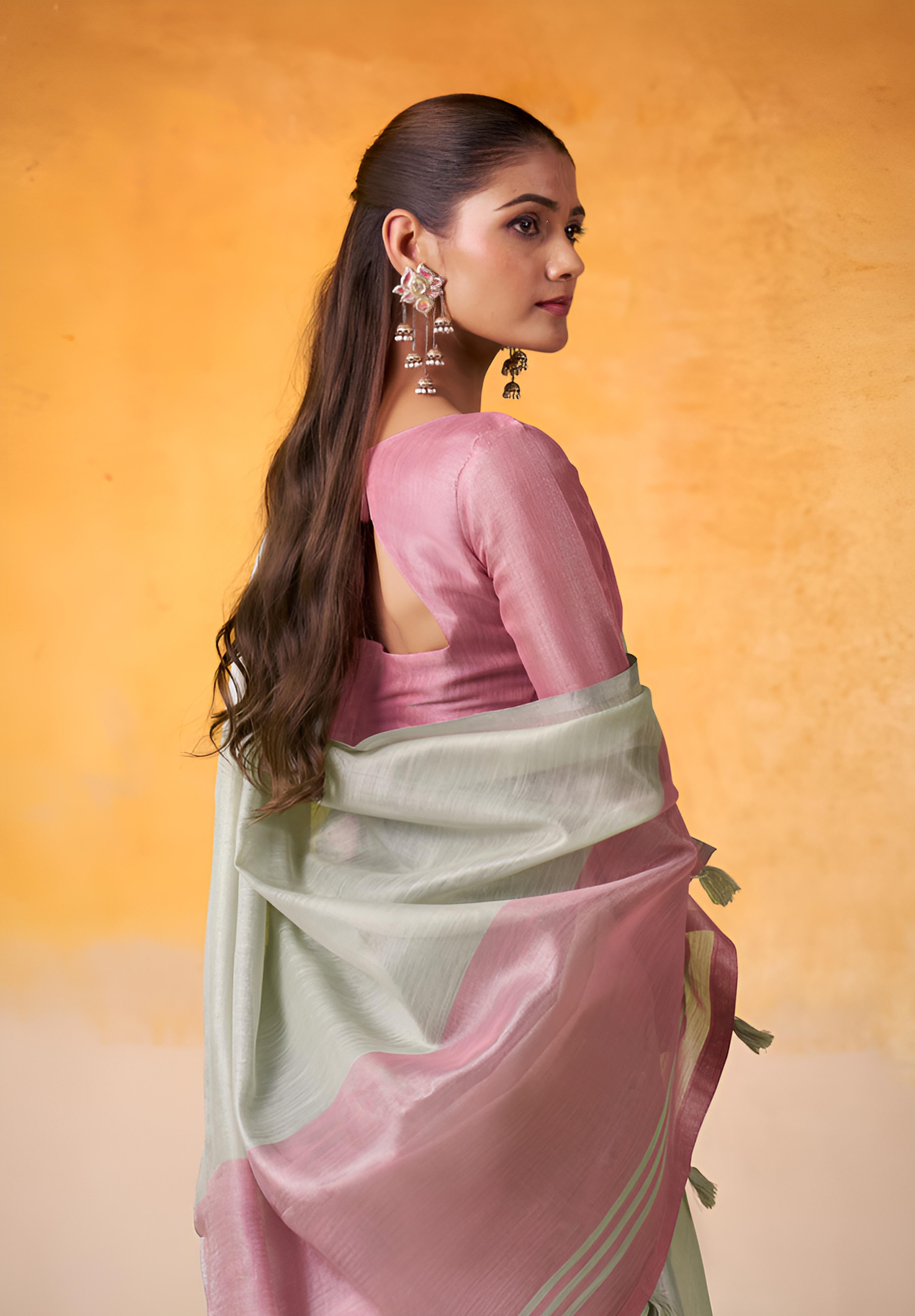 Silver Grey Tissue Silk Saree