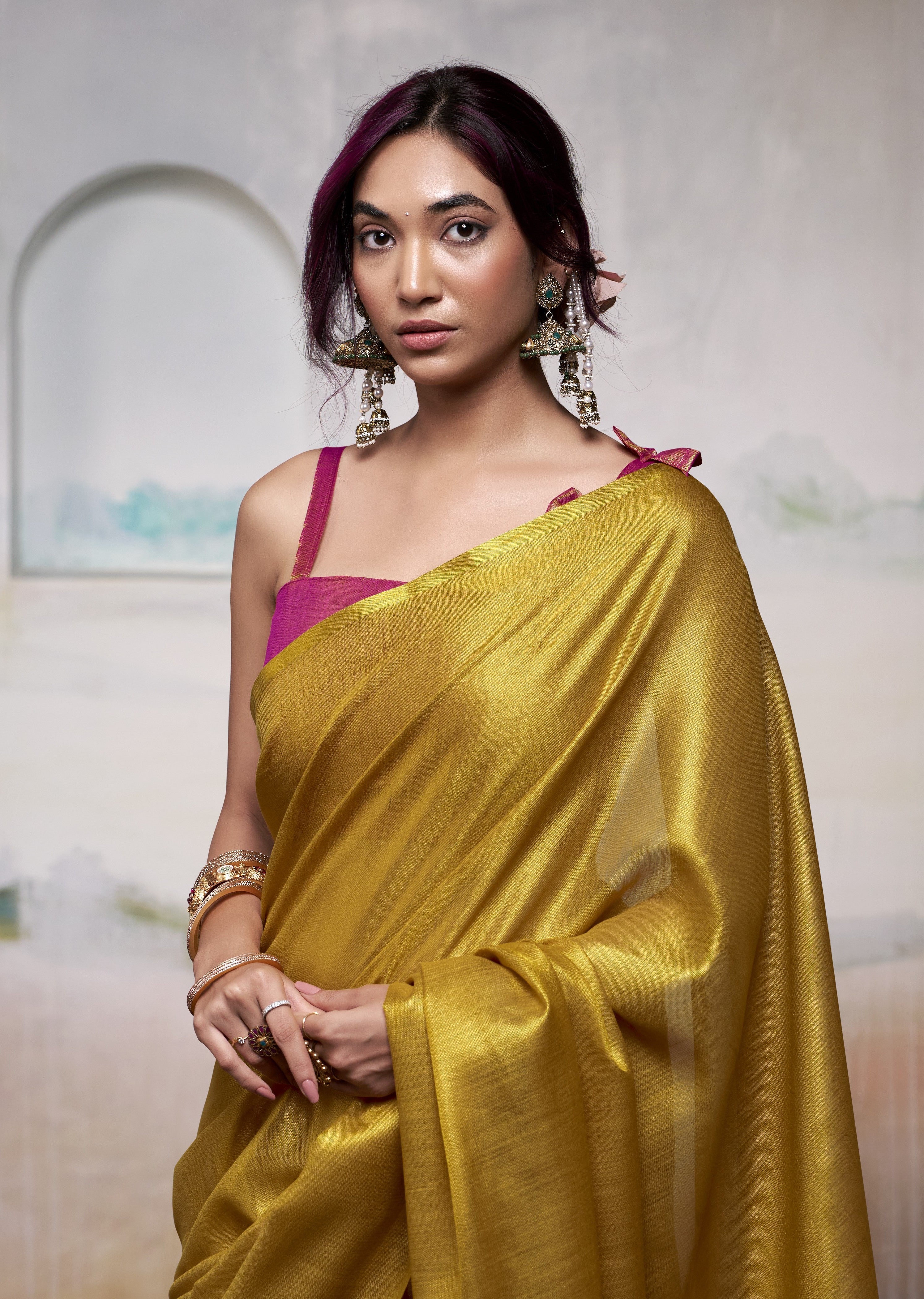 Yellow Pure Handloom Tissue Saree