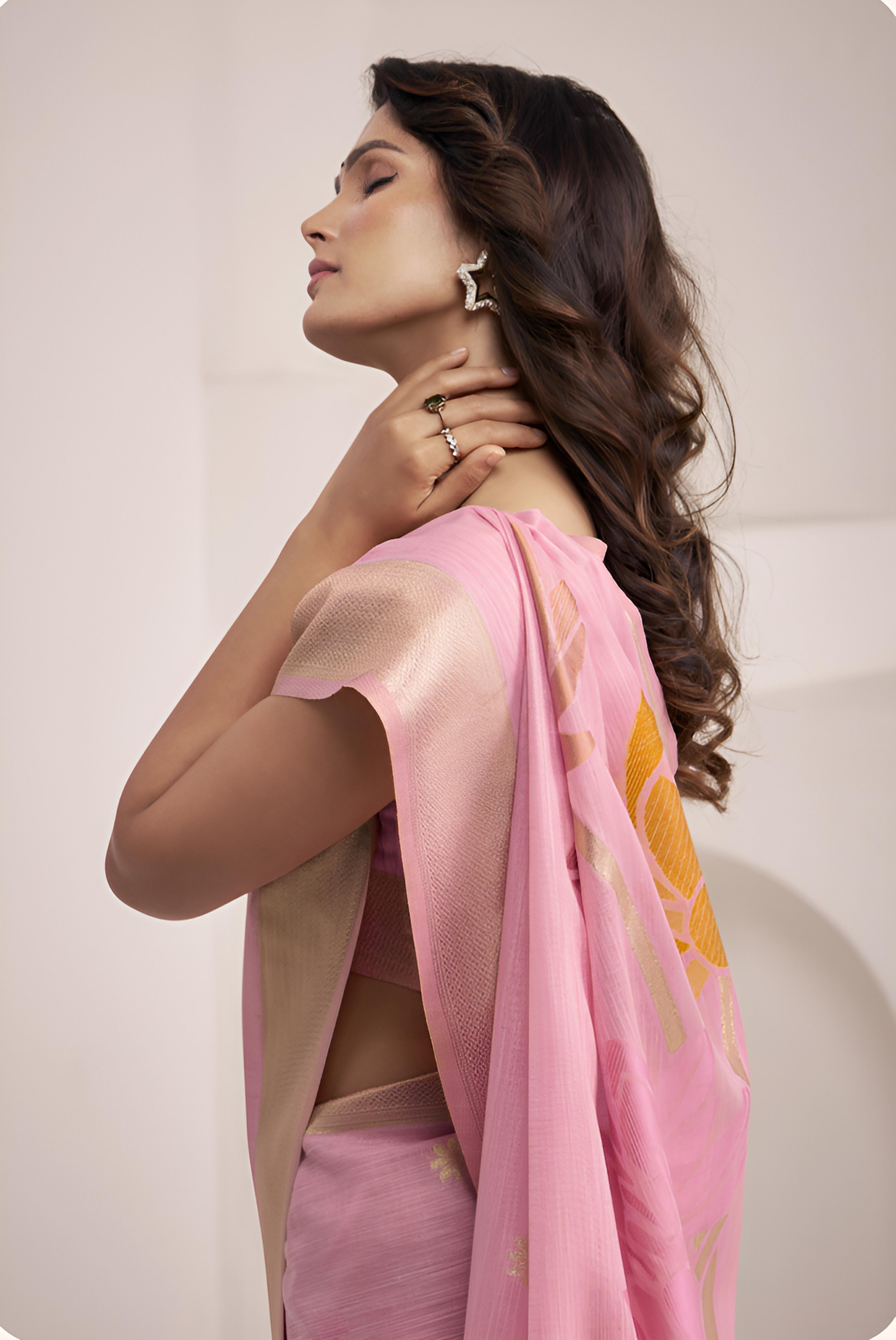 Pink Linen Saree