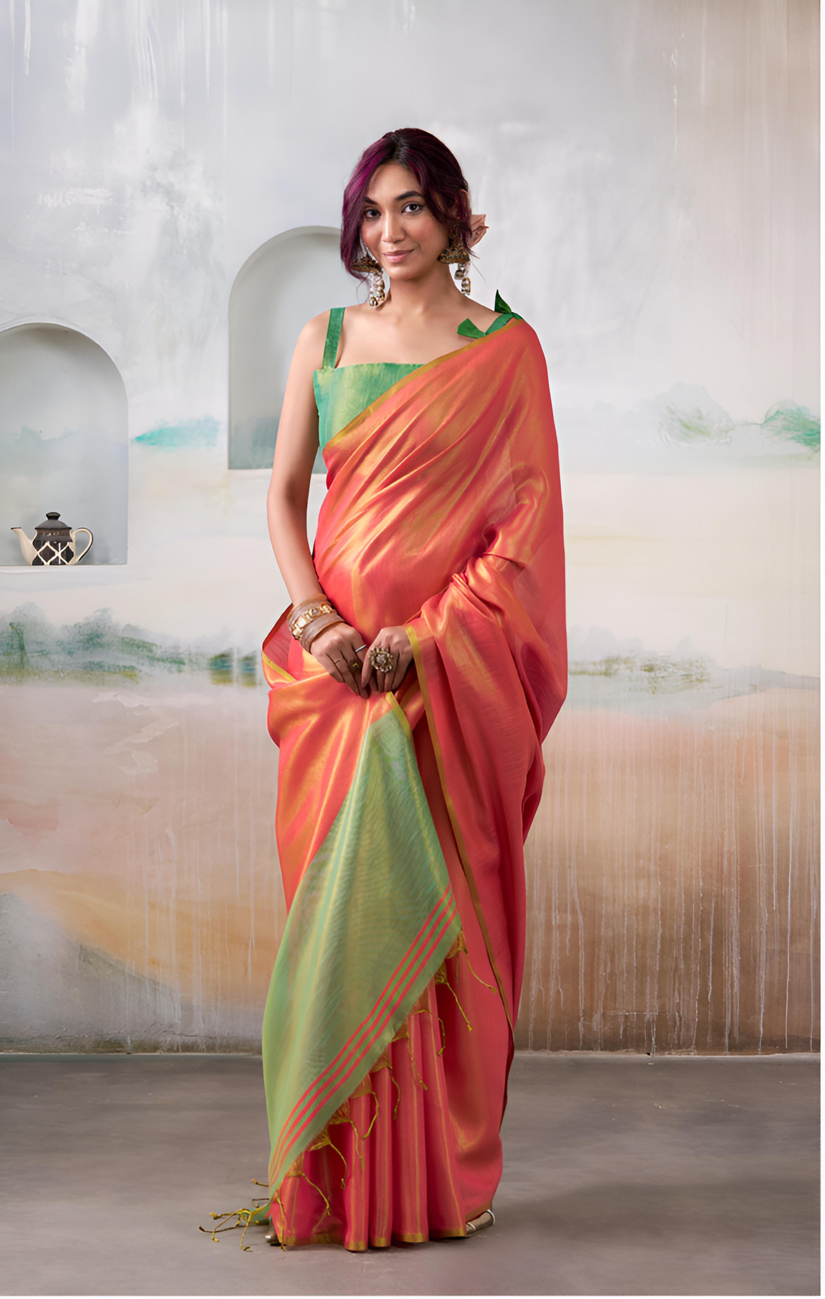 Pink Pure Handloom Tissue Saree