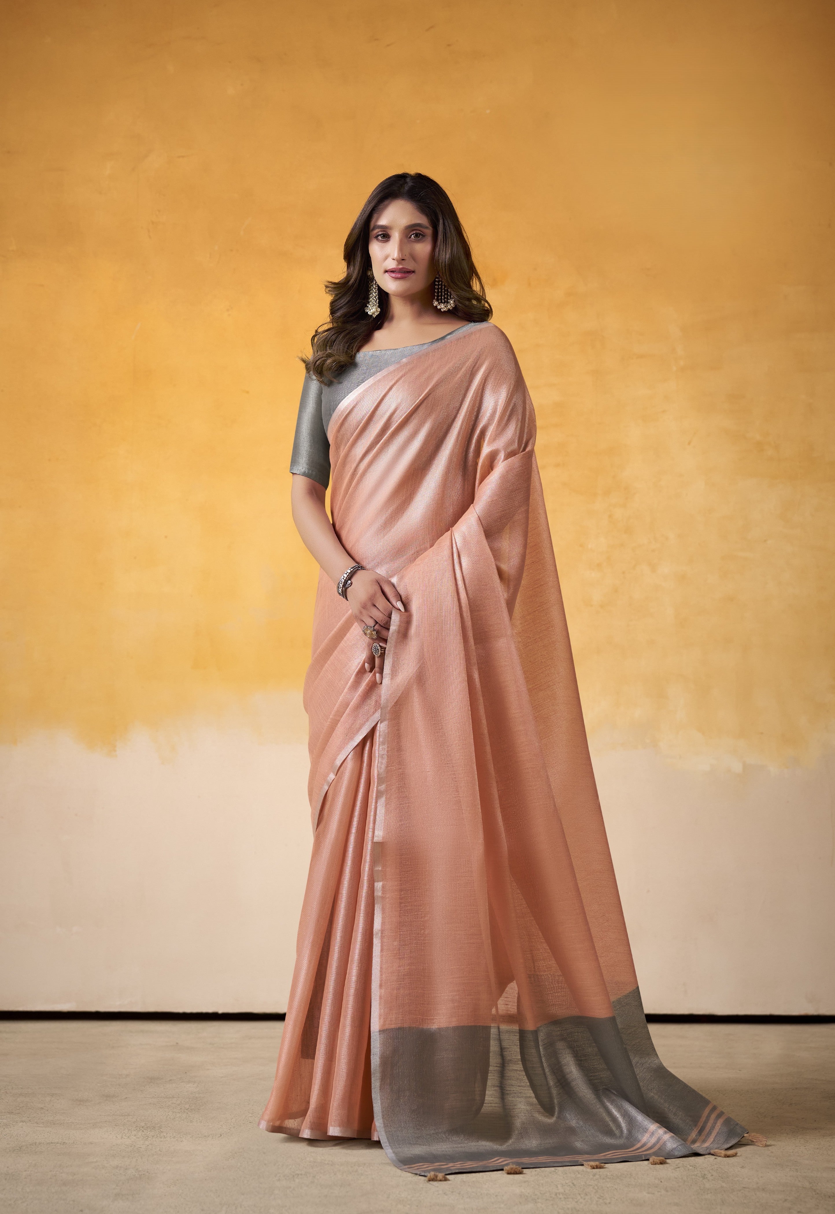 Peach Tissue Silk Saree