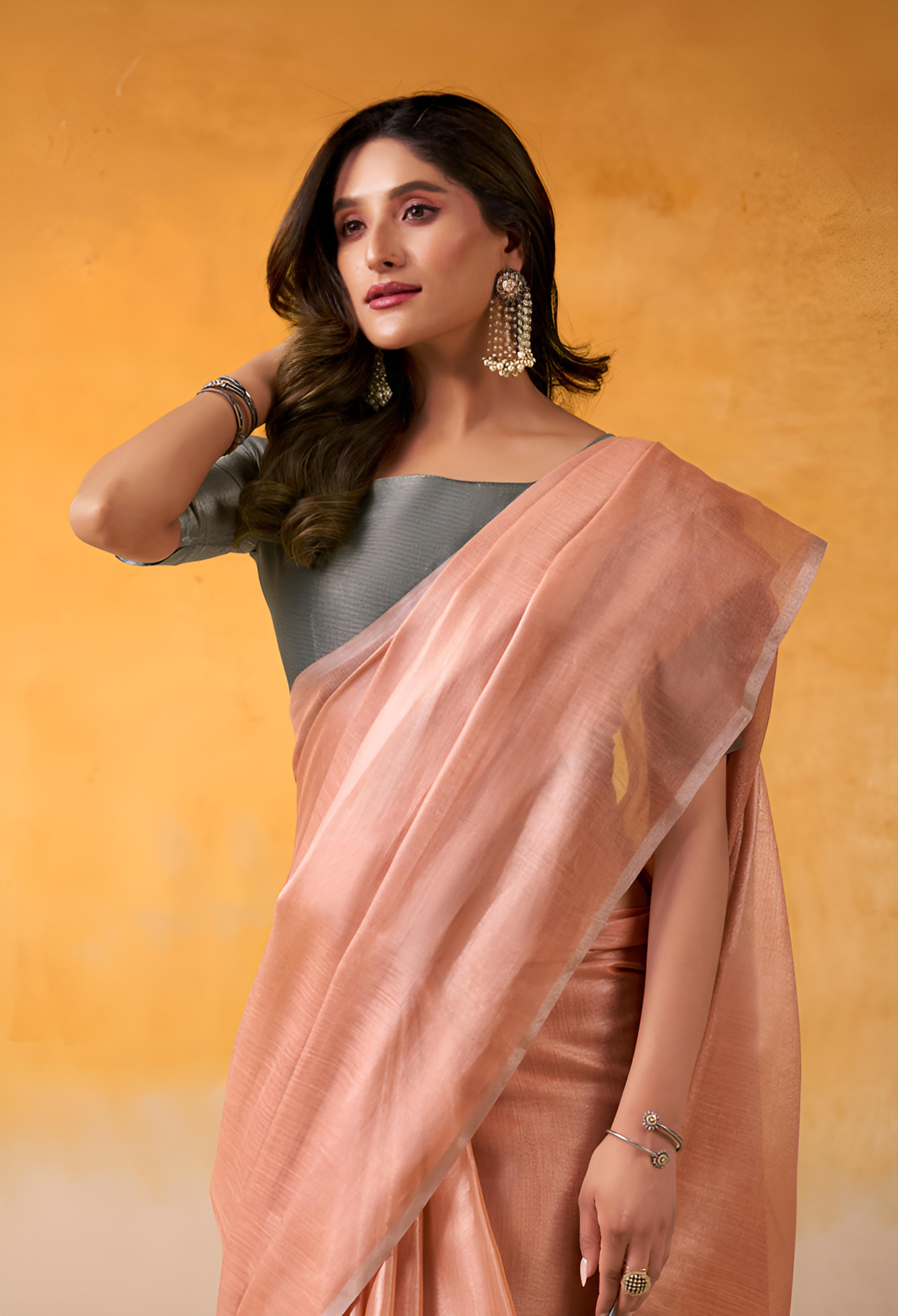 Peach Tissue Silk Saree