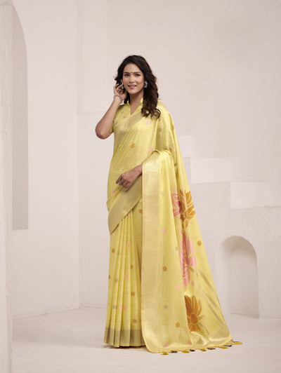 Yellow Linen Saree