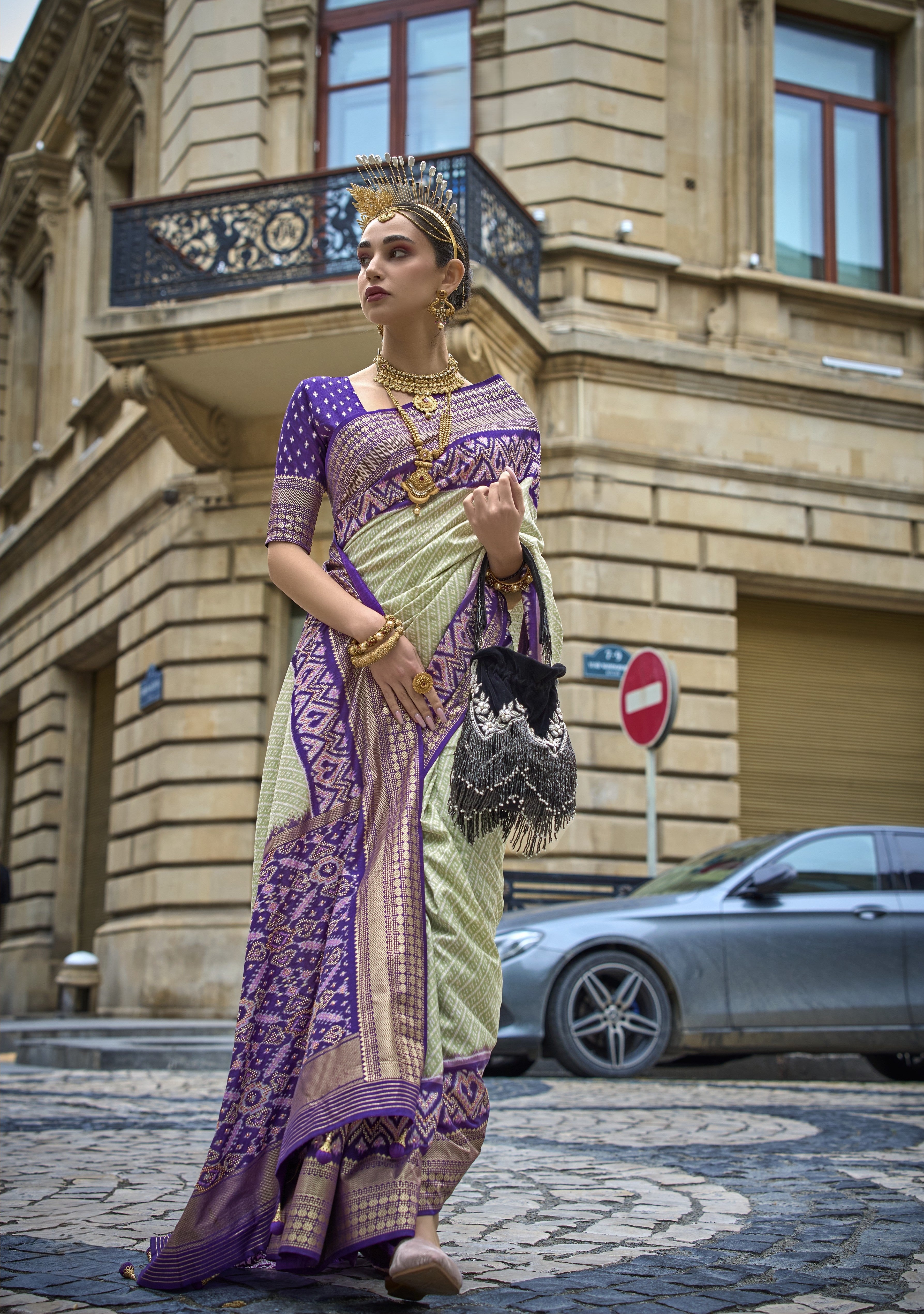 Purple Mercerized Sigma Silk Patola Saree