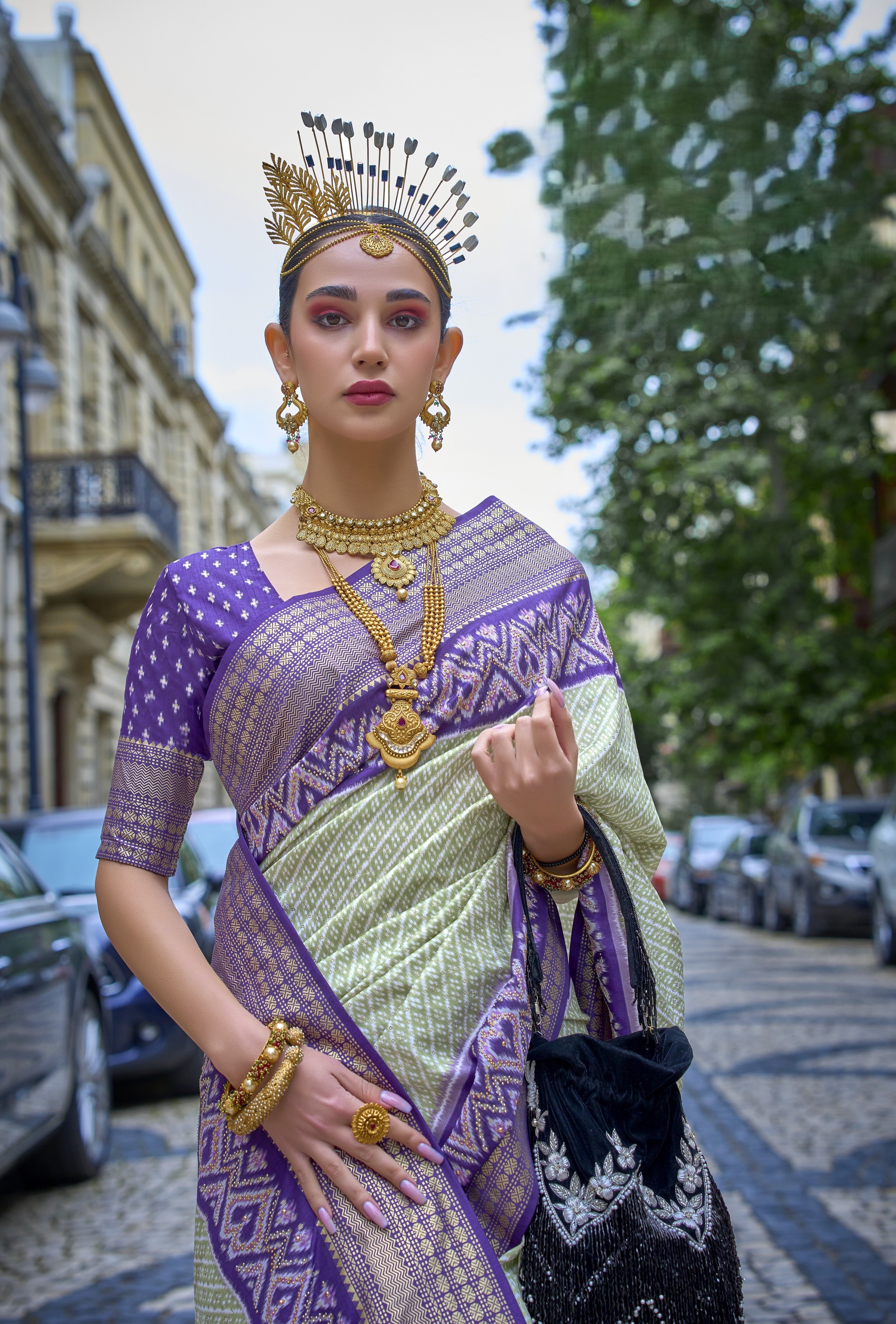 Purple Mercerized Sigma Silk Patola Saree