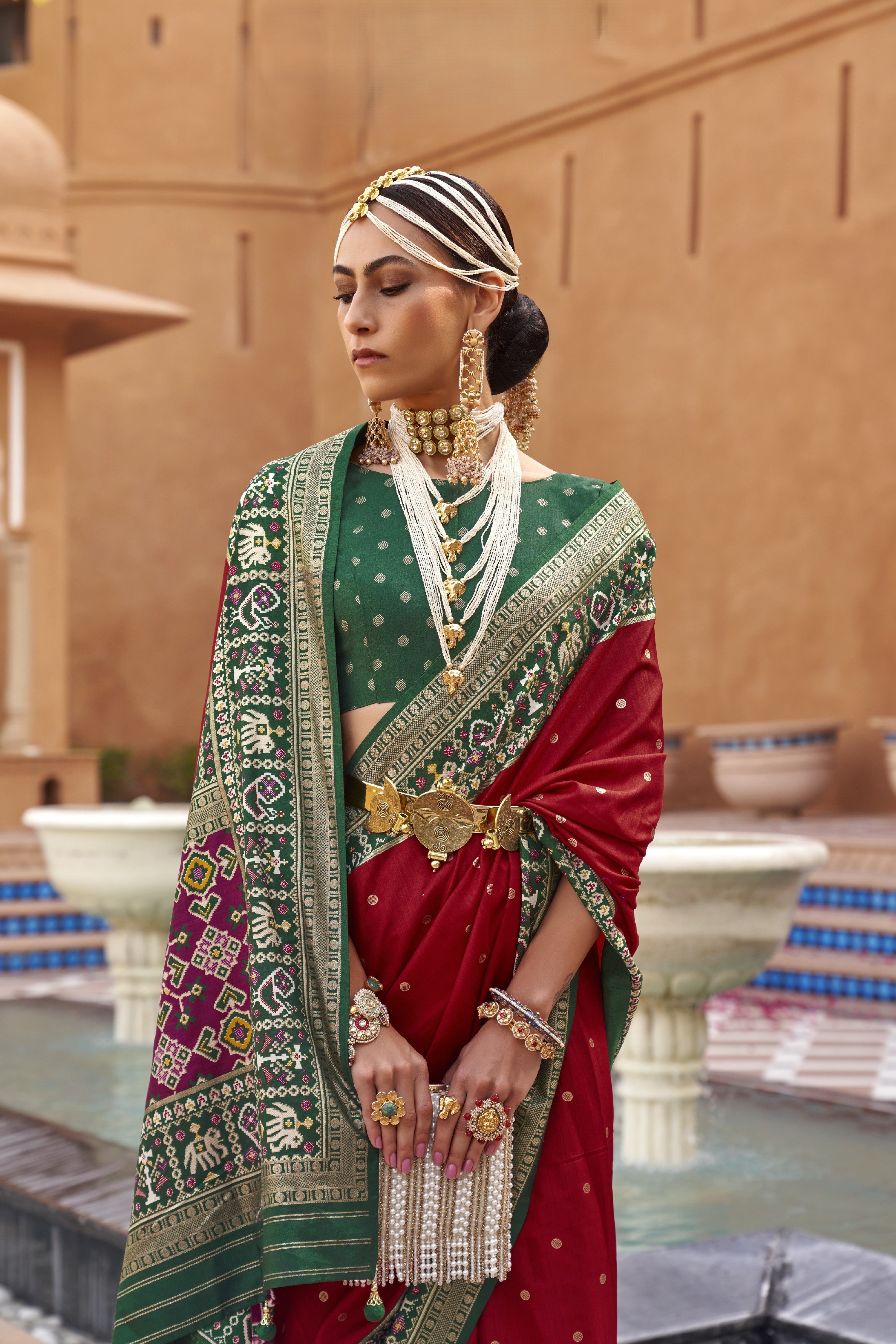 Red Silk Saree With Patola Border