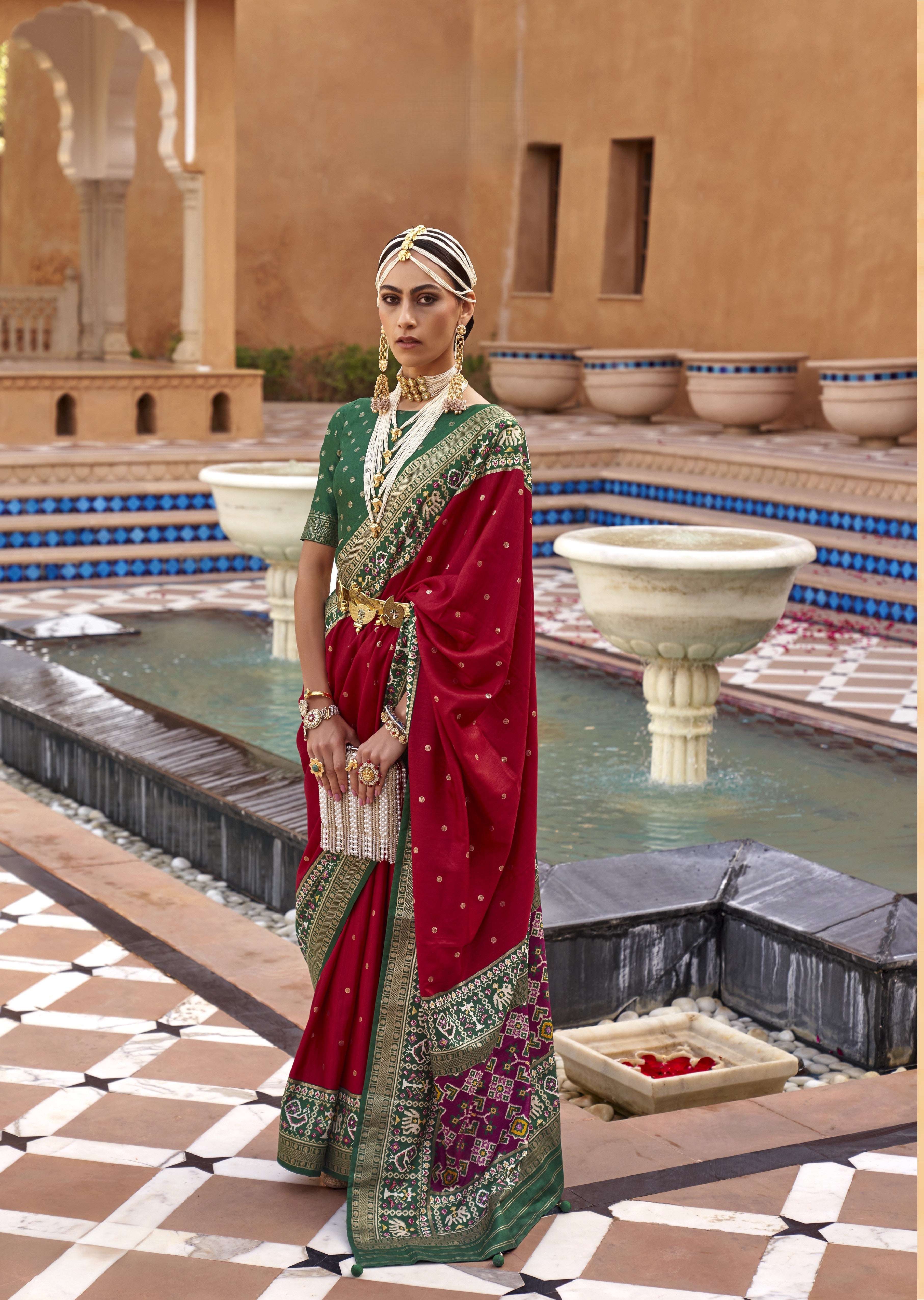 Red Silk Saree With Patola Border