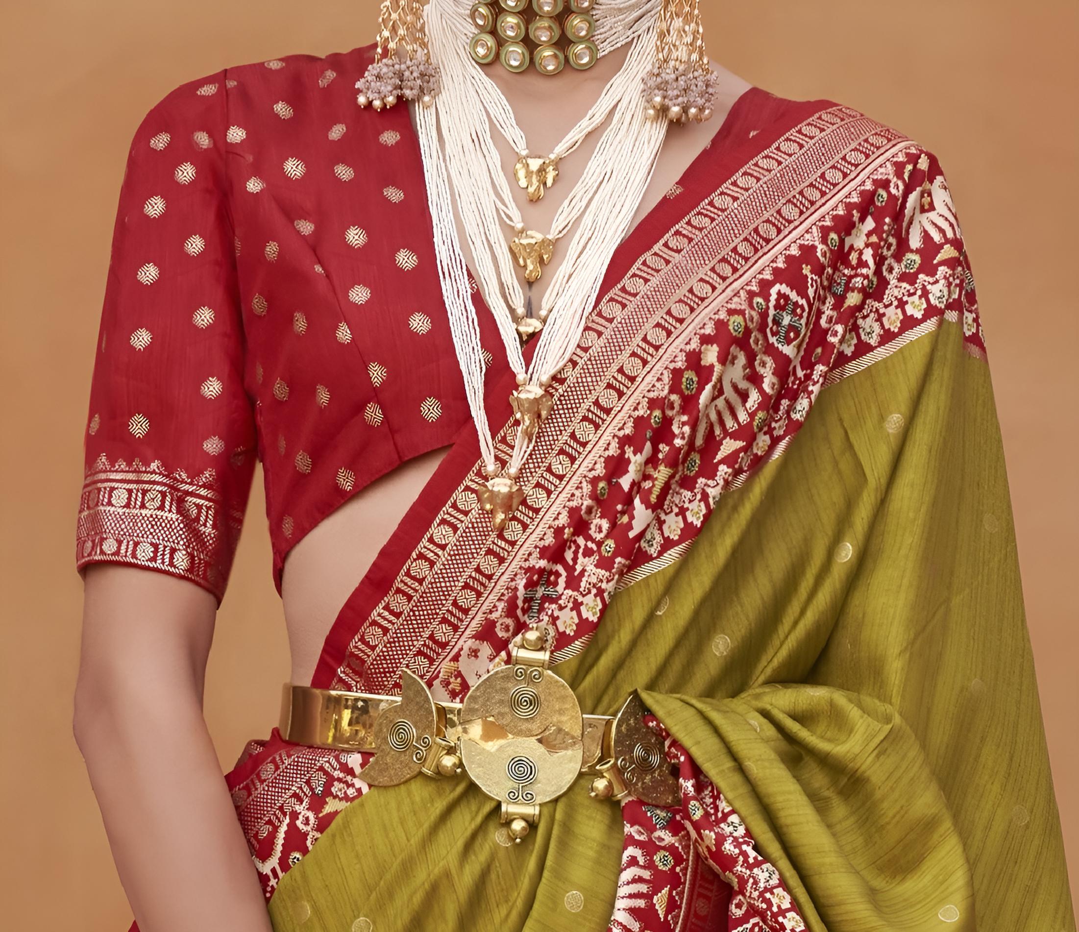 Olive Green Silk Saree With Patola Border