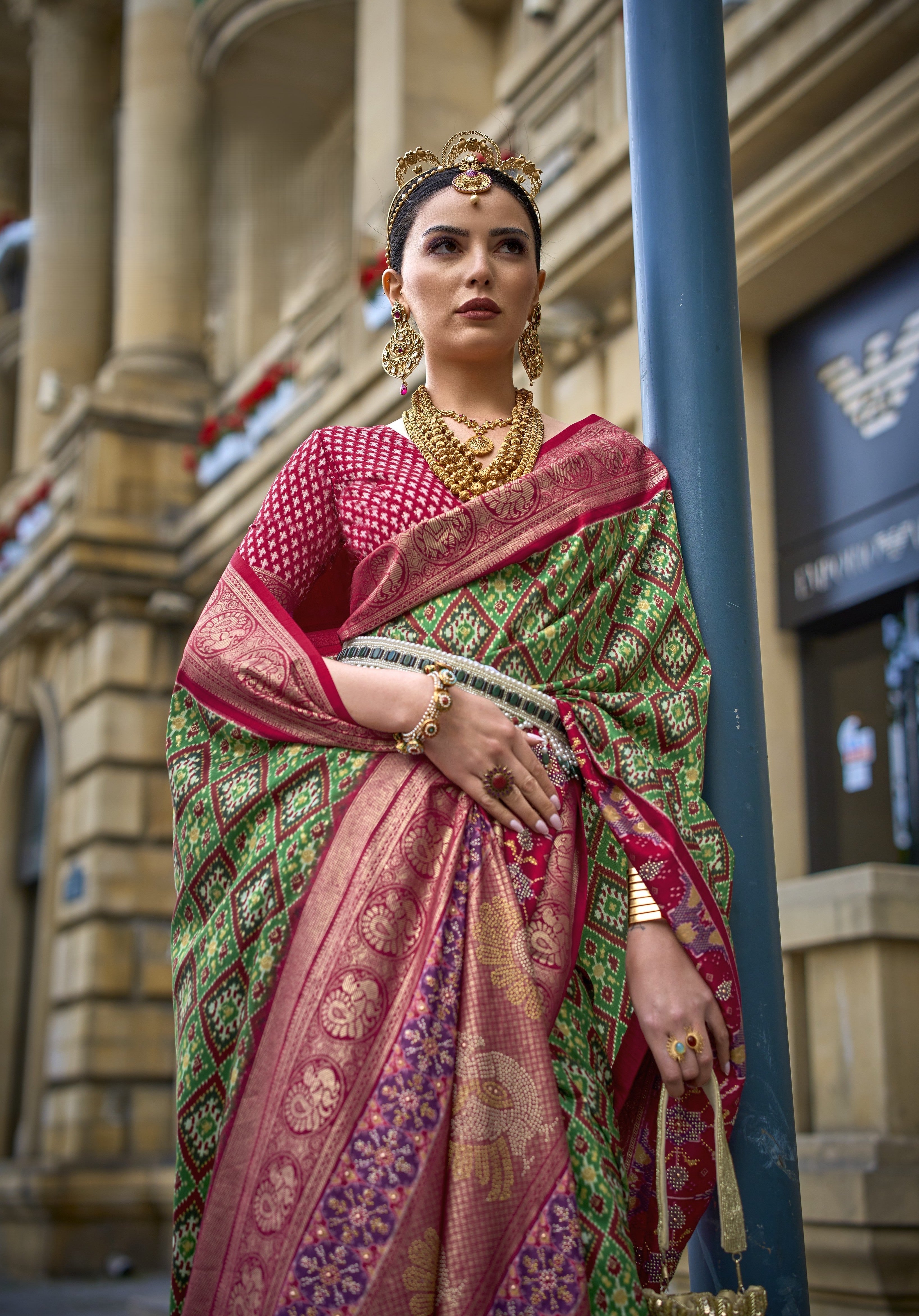 Green And Maroon Mercerized Sigma Silk Patola Saree