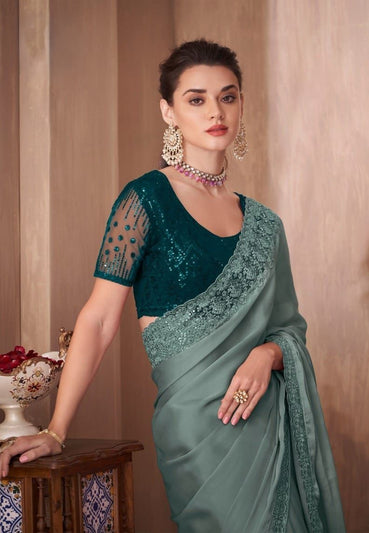 Dusty Teal Georgette Saree
