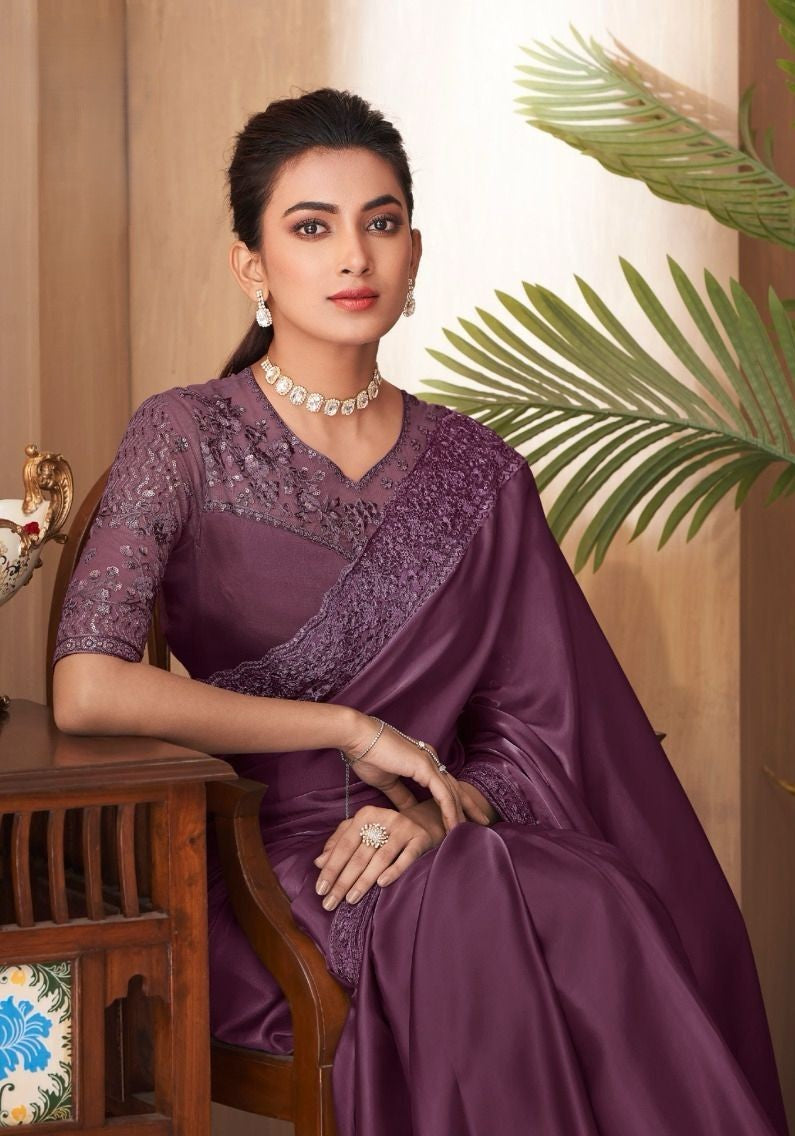 Plum Purple Silk Saree