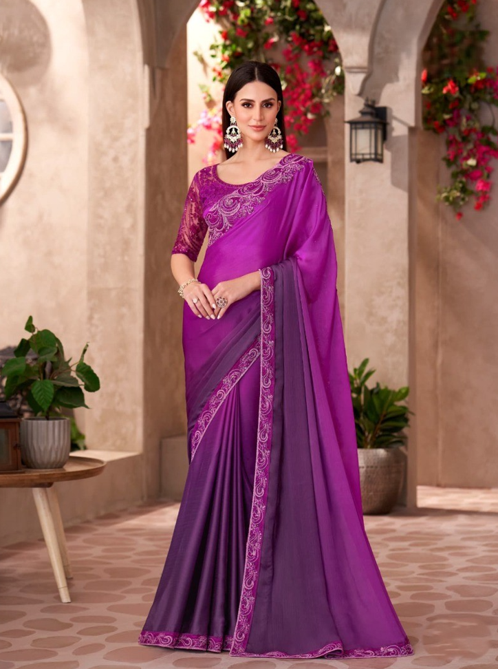 Majestic Shaded Chiffon Saree & Satin Work Blouse