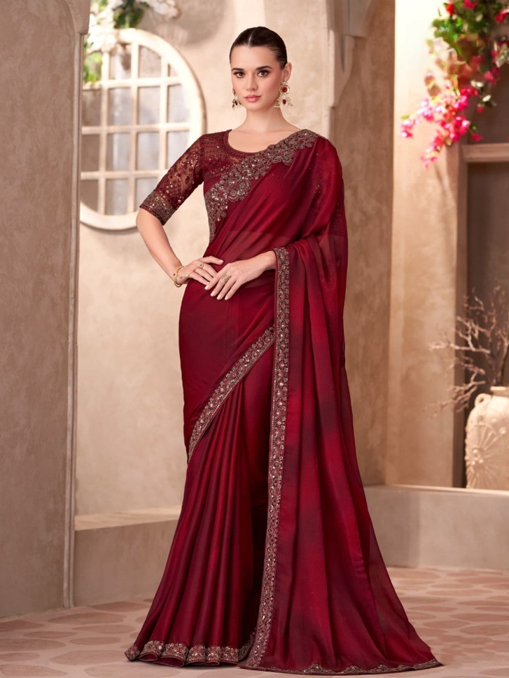Sparkle Shaded Chiffon Saree & Linen Work Blouse