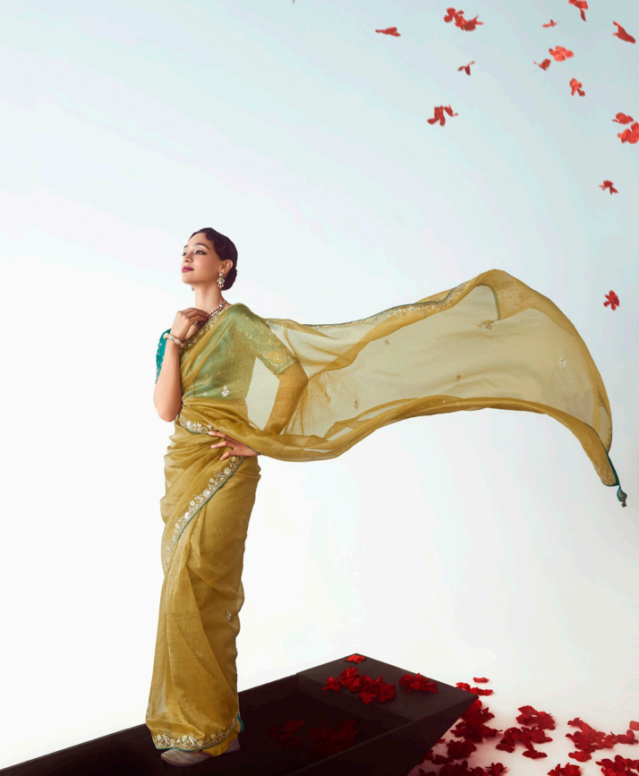 Mustard Fancy Saree With Embroidery