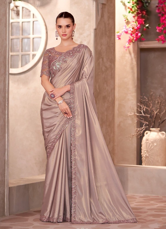 Shimmer Silk Crepe Saree & Satin Chiffon Work Blouse
