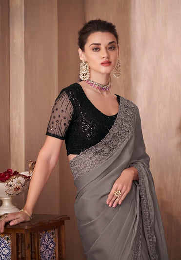 Slate Grey Georgette Saree