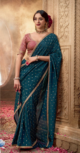 Teal Crepe Saree