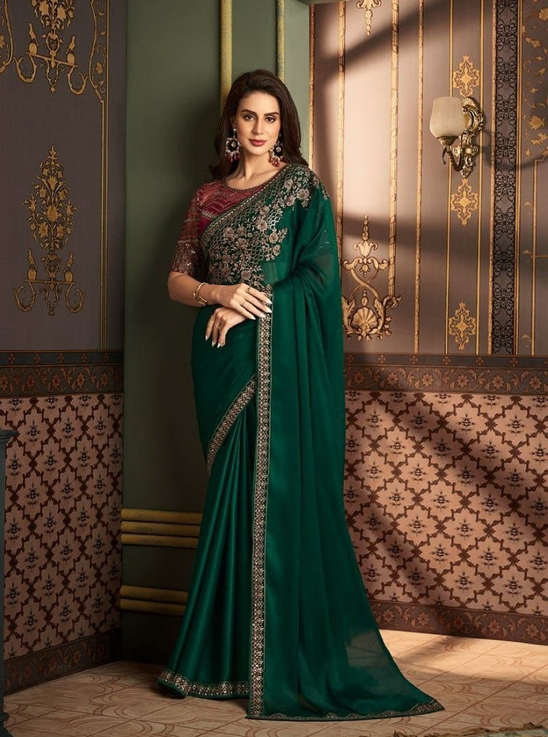 Bottle Green Georgette Saree