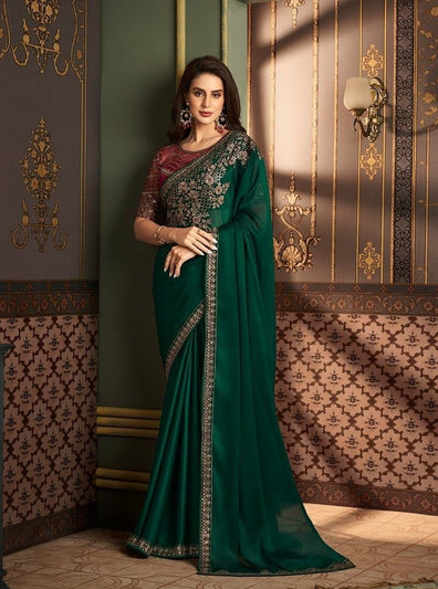 Bottle Green Georgette Saree