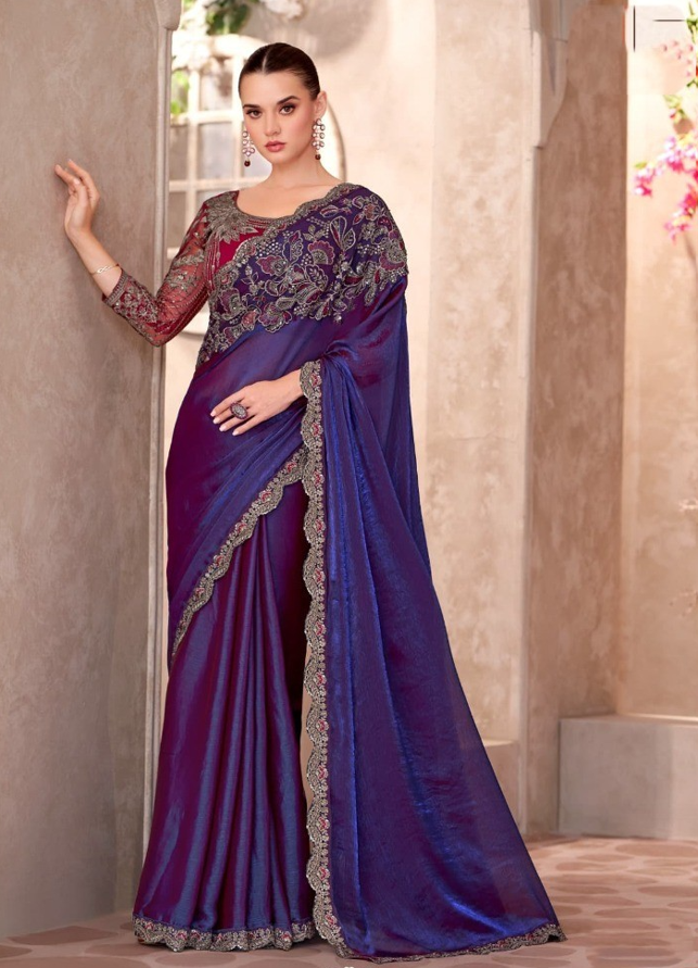 Electric Feel Satin Georgette Saree & Georgette Work Blouse