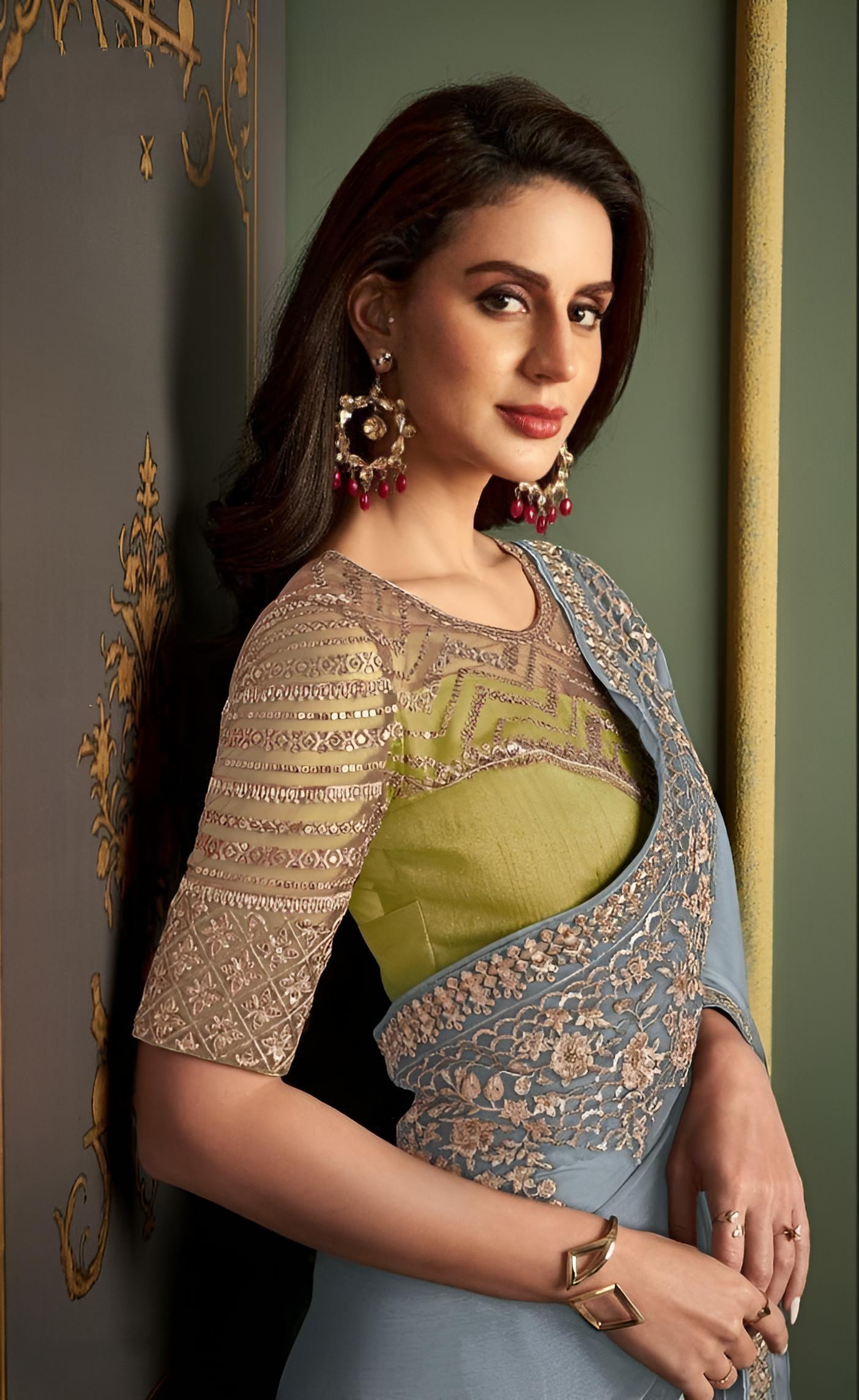 Dusty Blue Fancy Fabric Saree