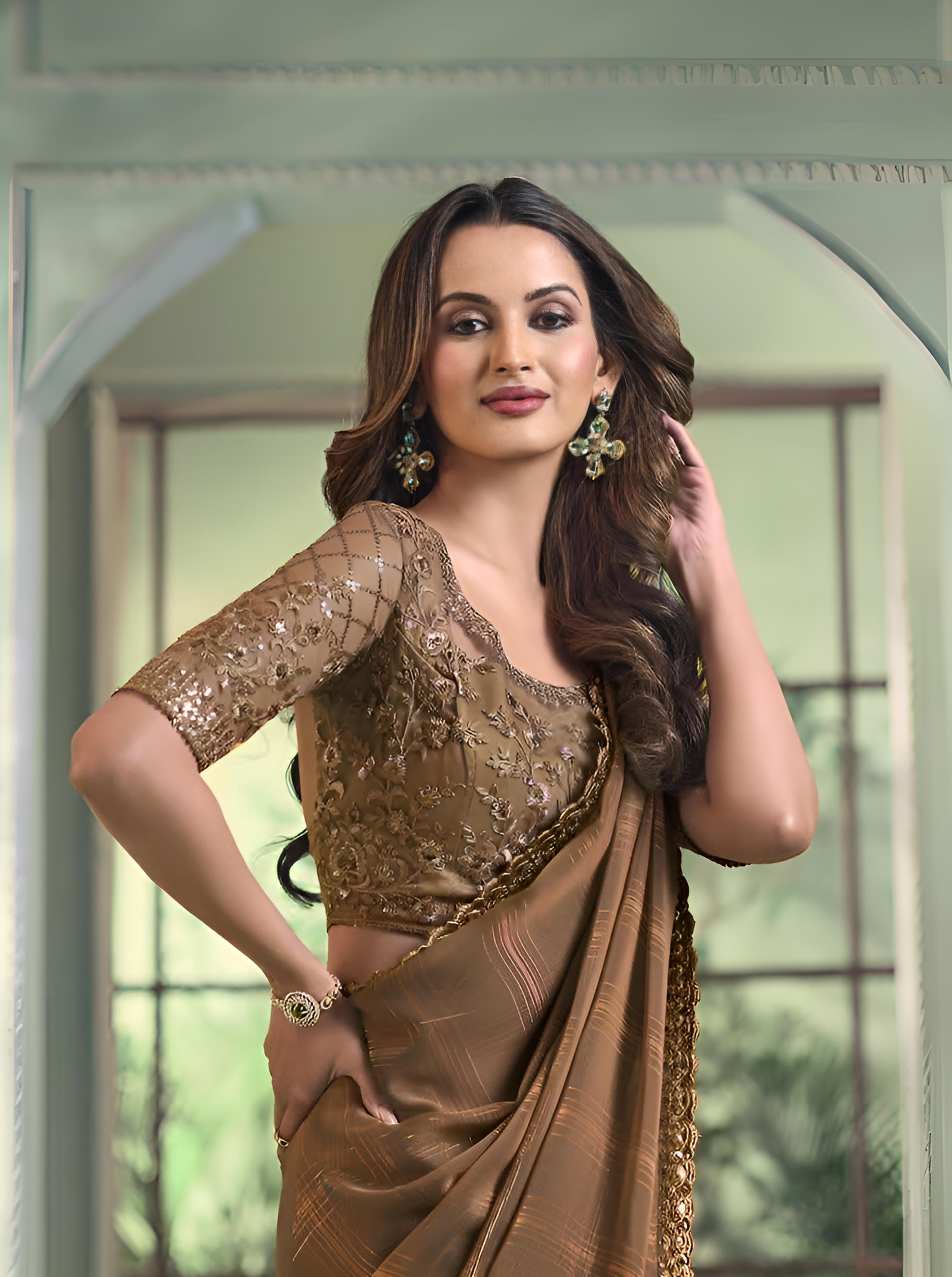 Bronze Brown Fancy Fabric Saree