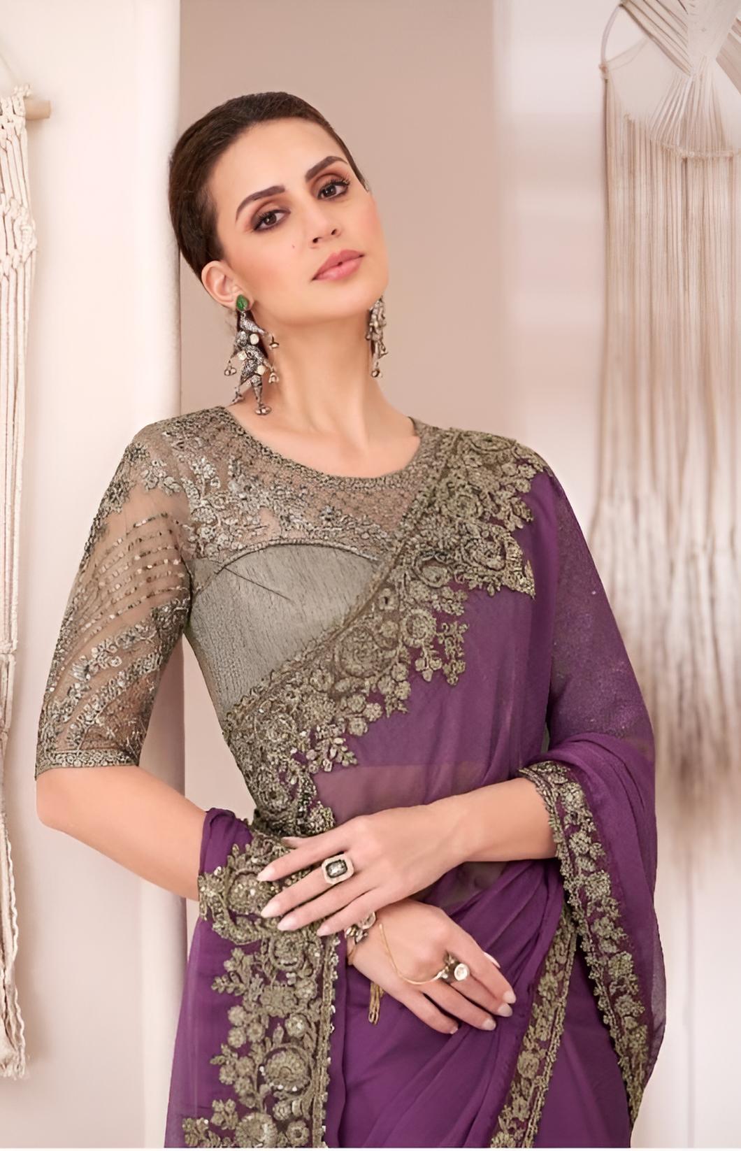 Purple Fancy Fabric Saree