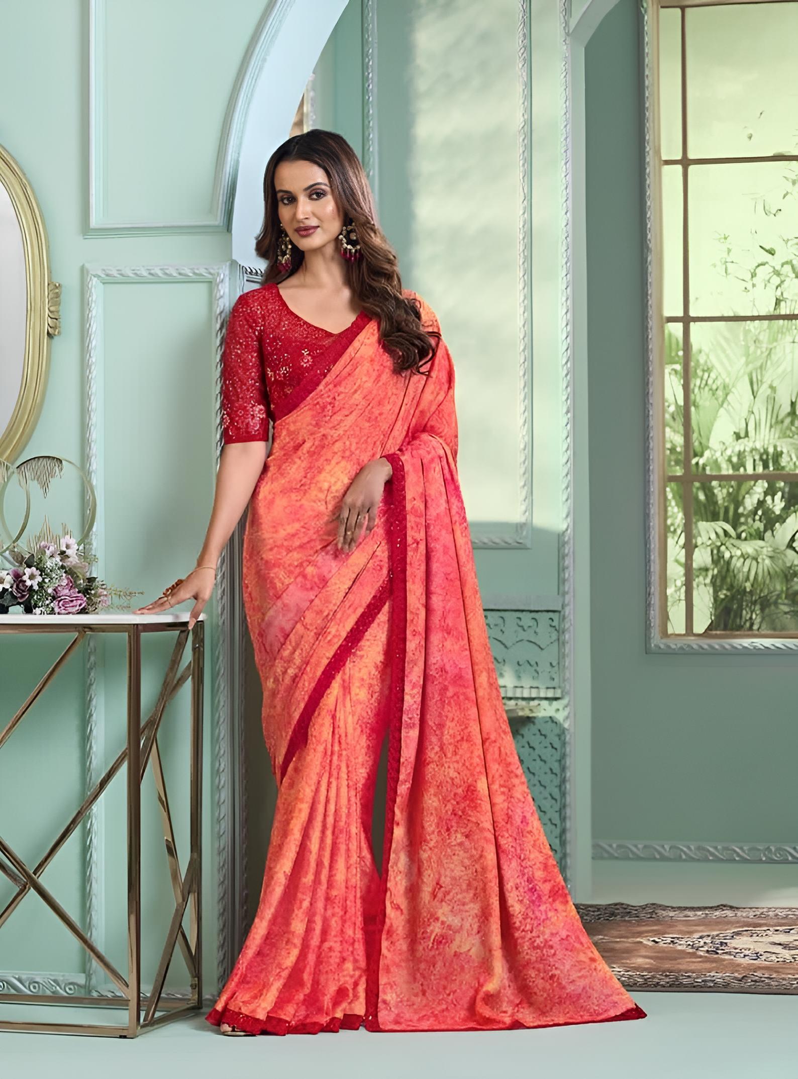 Reddish Orange Fancy Fabric Saree