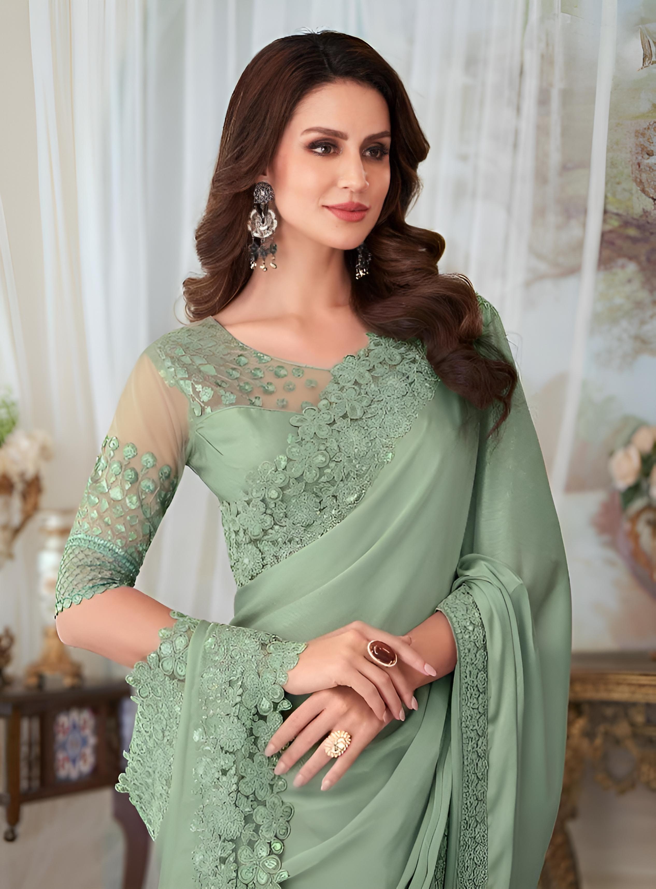 Sage Green Fancy Fabric Saree