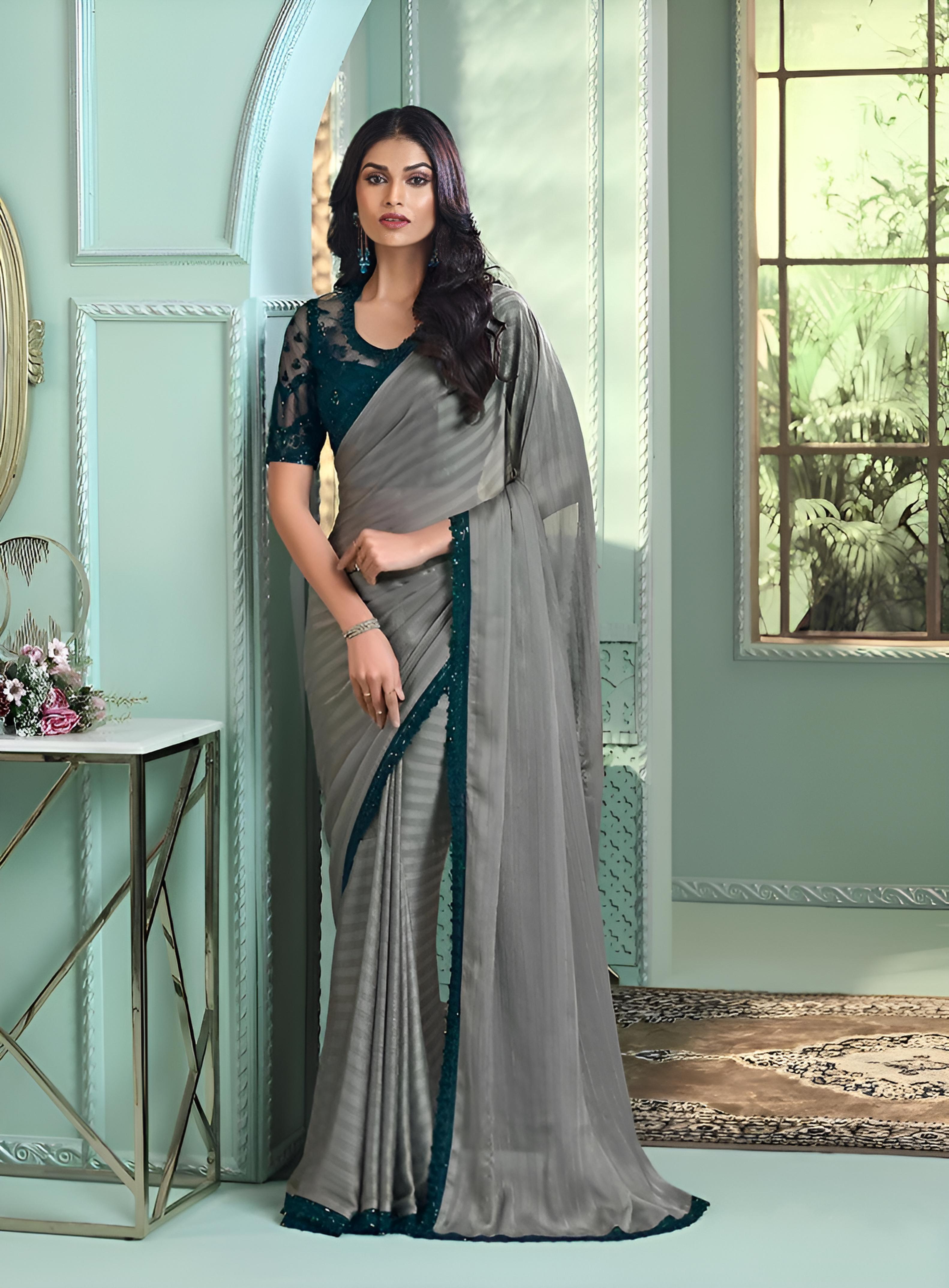 Grey Fancy Fabric Saree