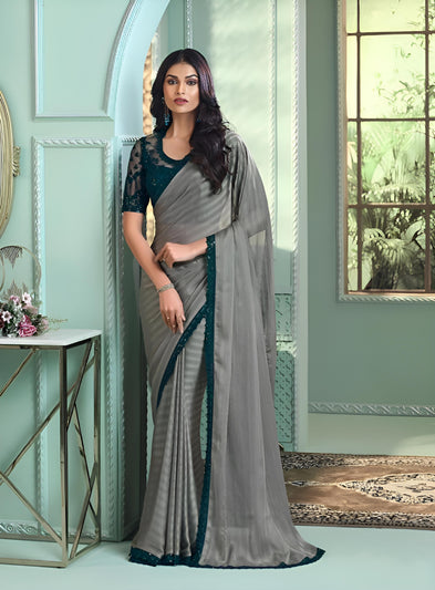 Grey Fancy Fabric Saree