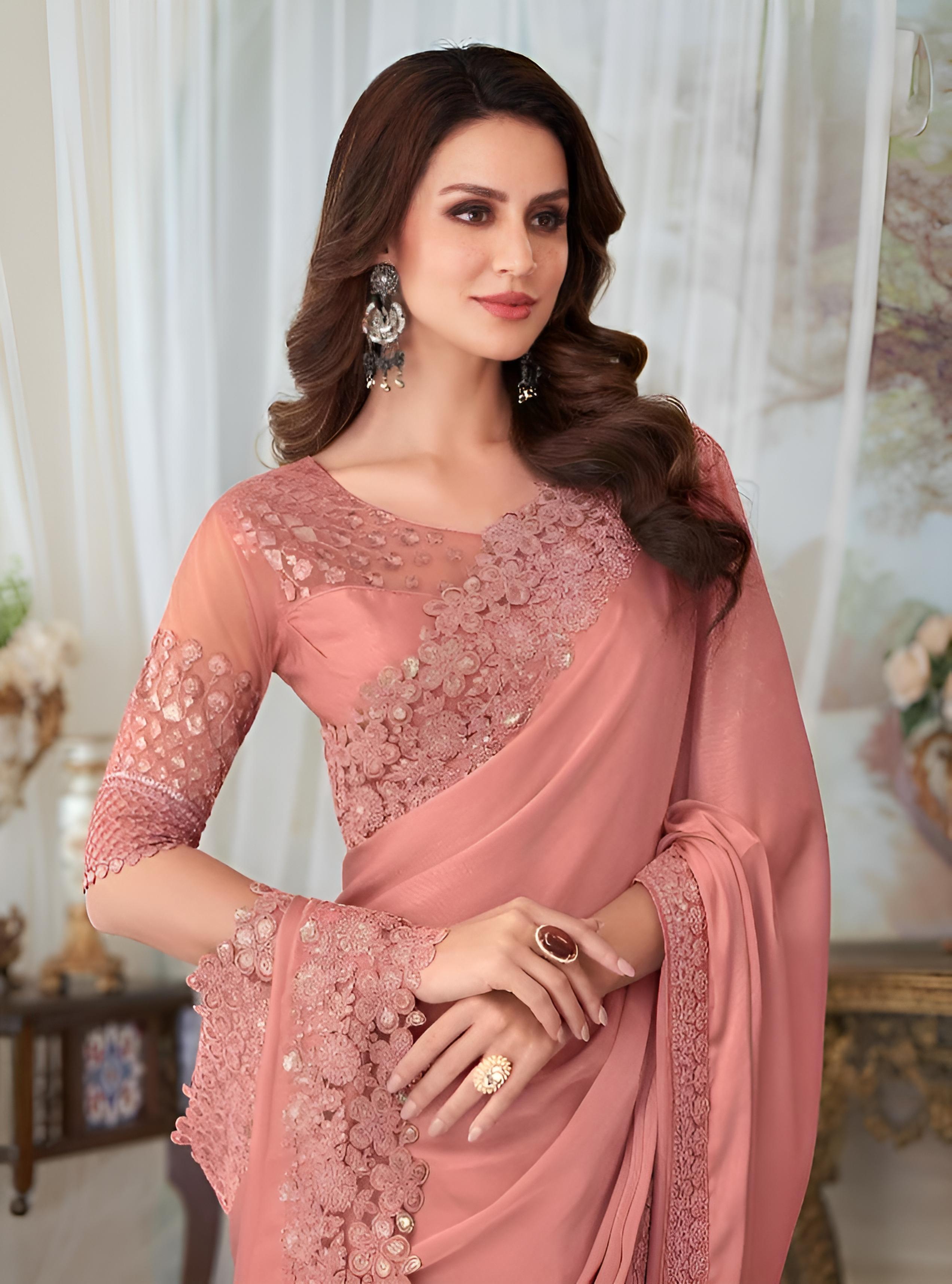 Dusty Peach Fancy Fabric Saree