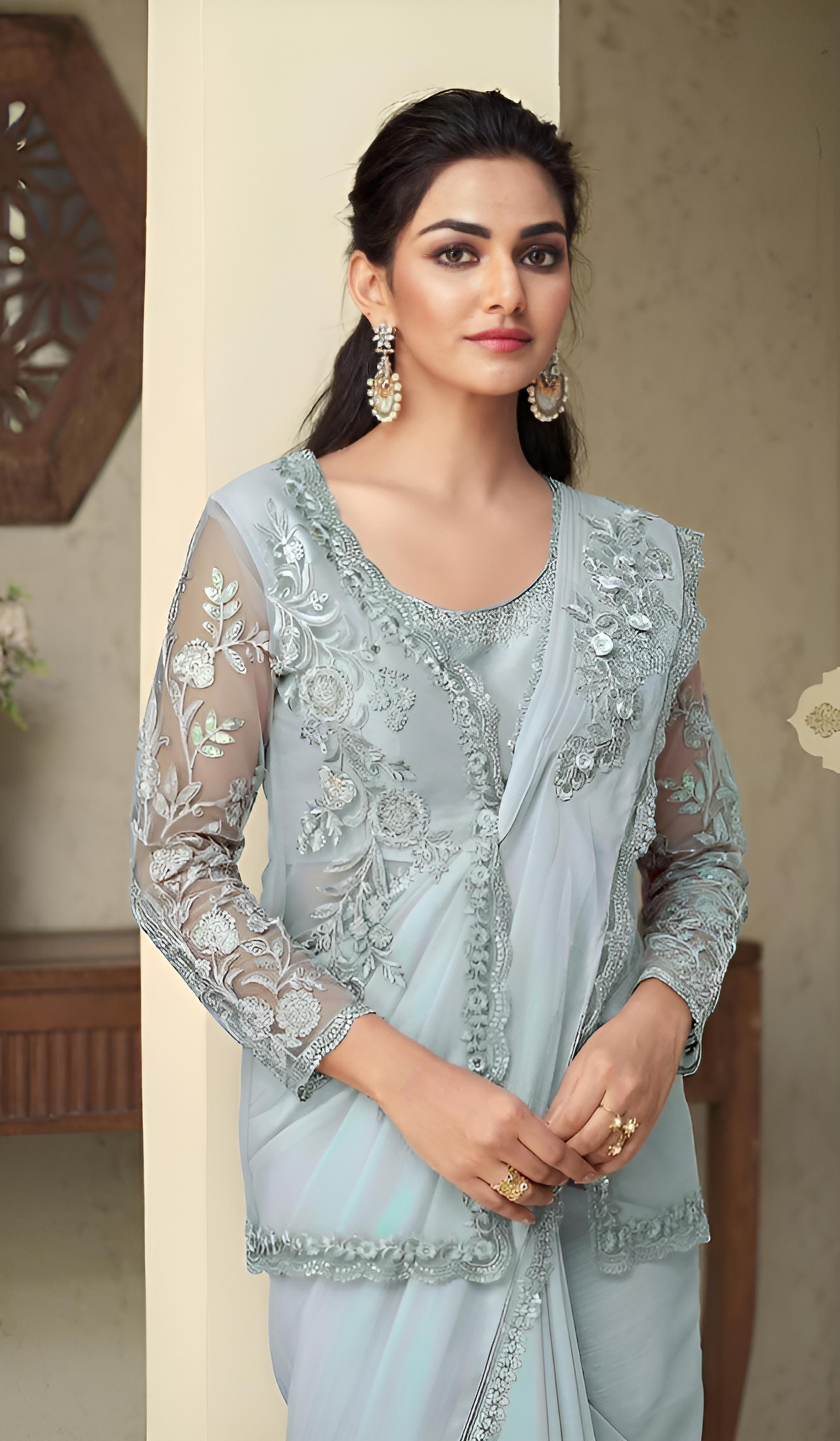 Powder Blue Fancy Saree