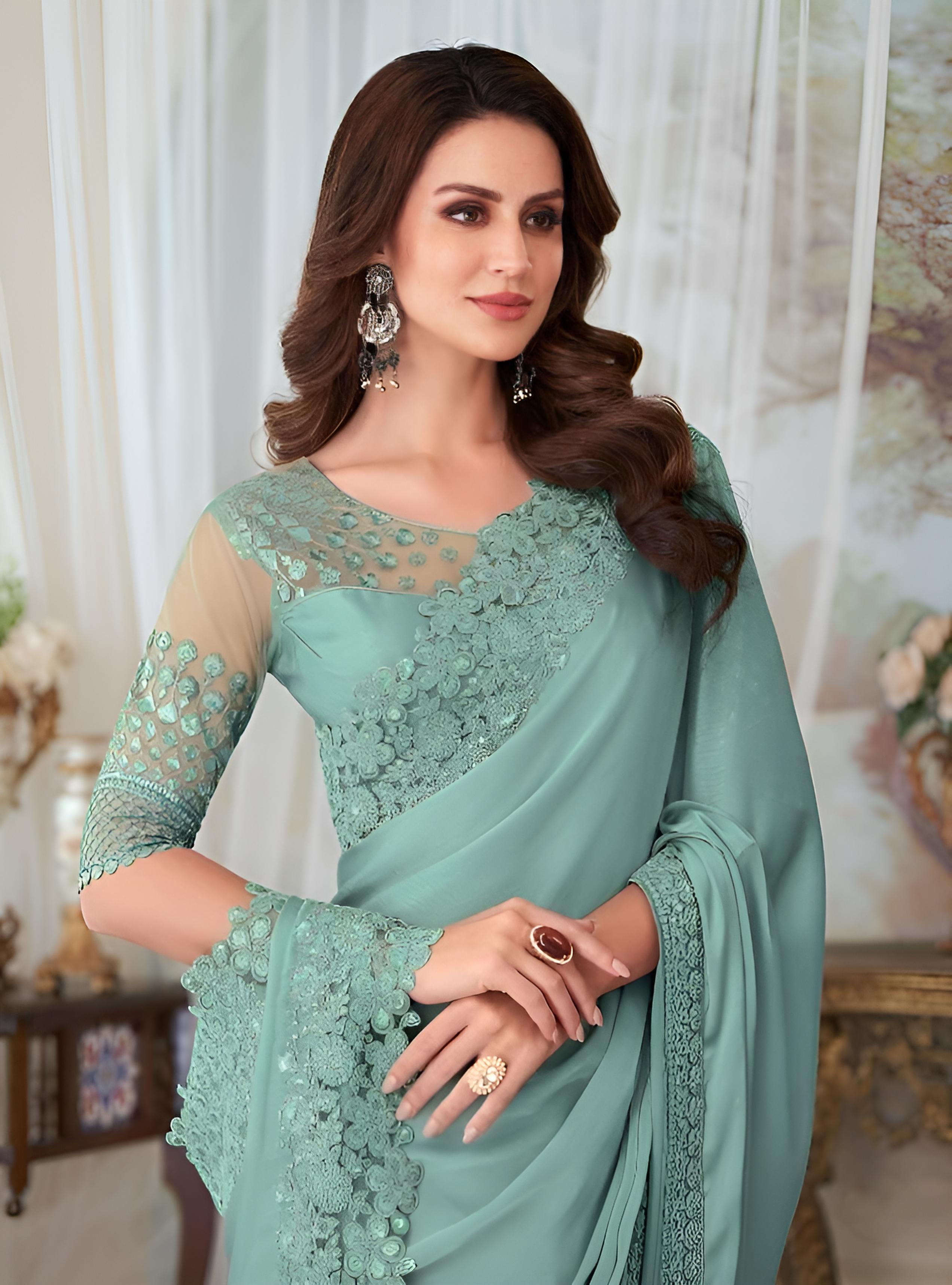 Sea Green Fancy Fabric Saree