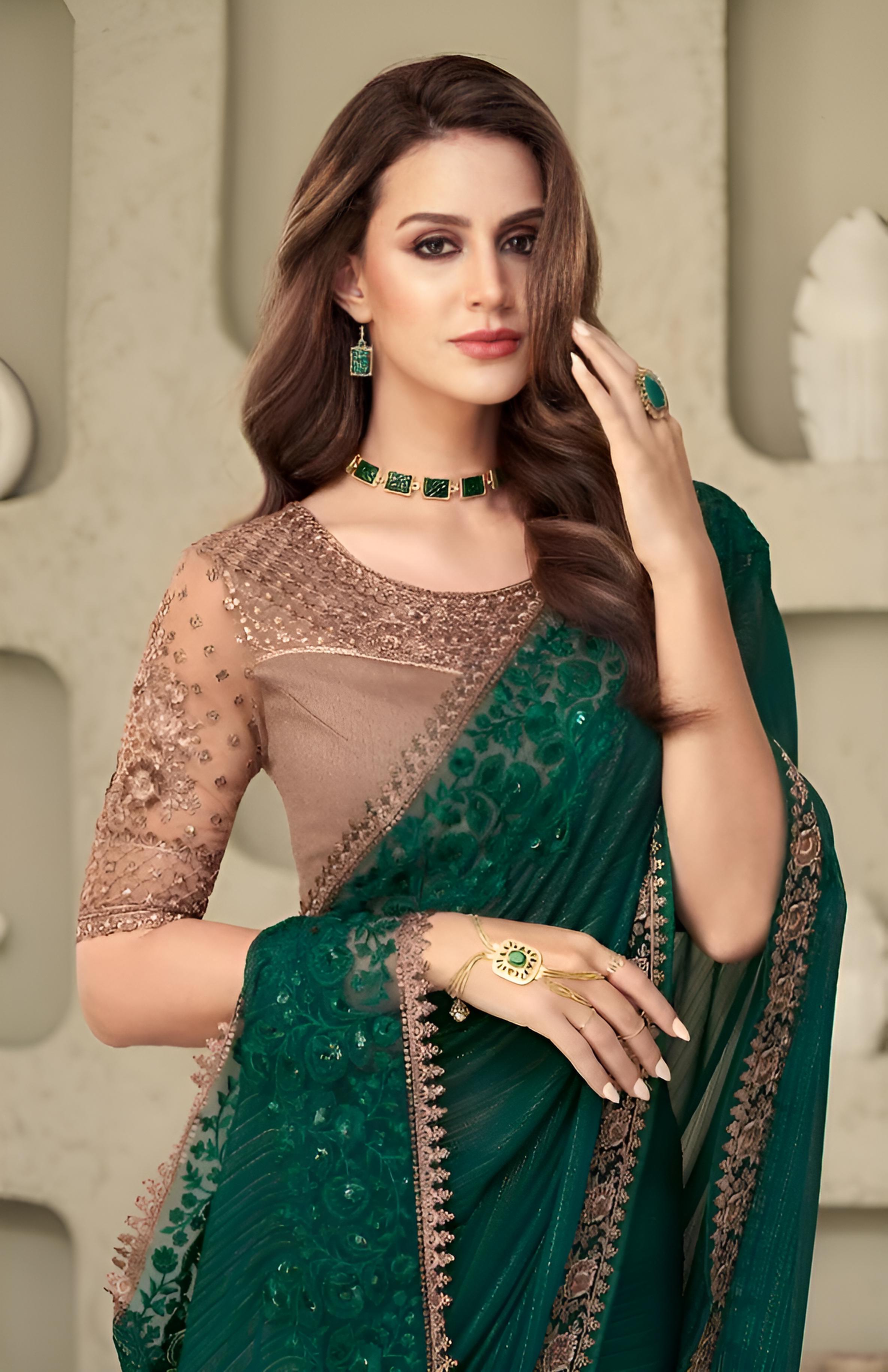 Emerald Green Fancy Fabric Saree