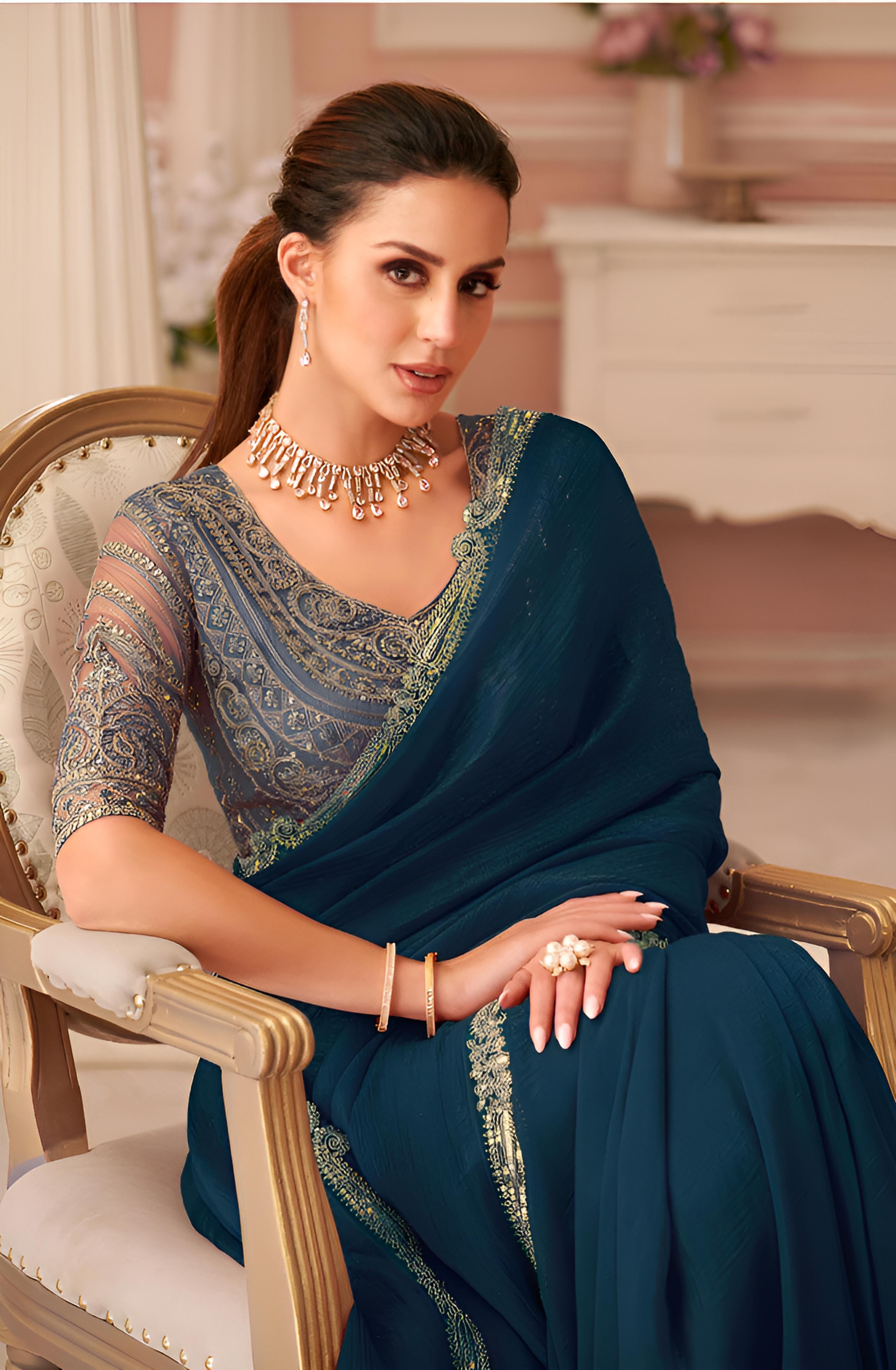Teal Green Georgette Saree