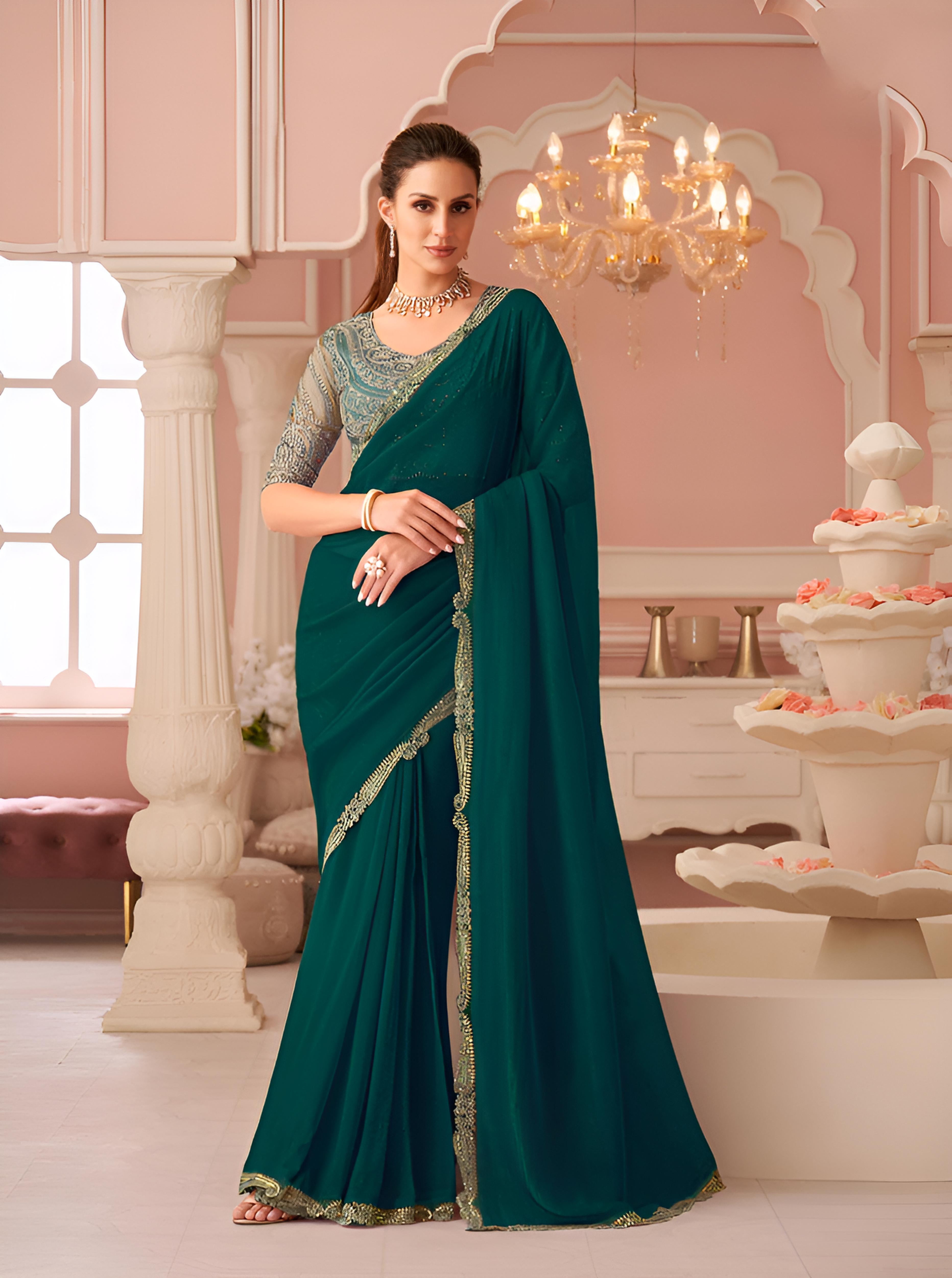 Dark Green Georgette Saree