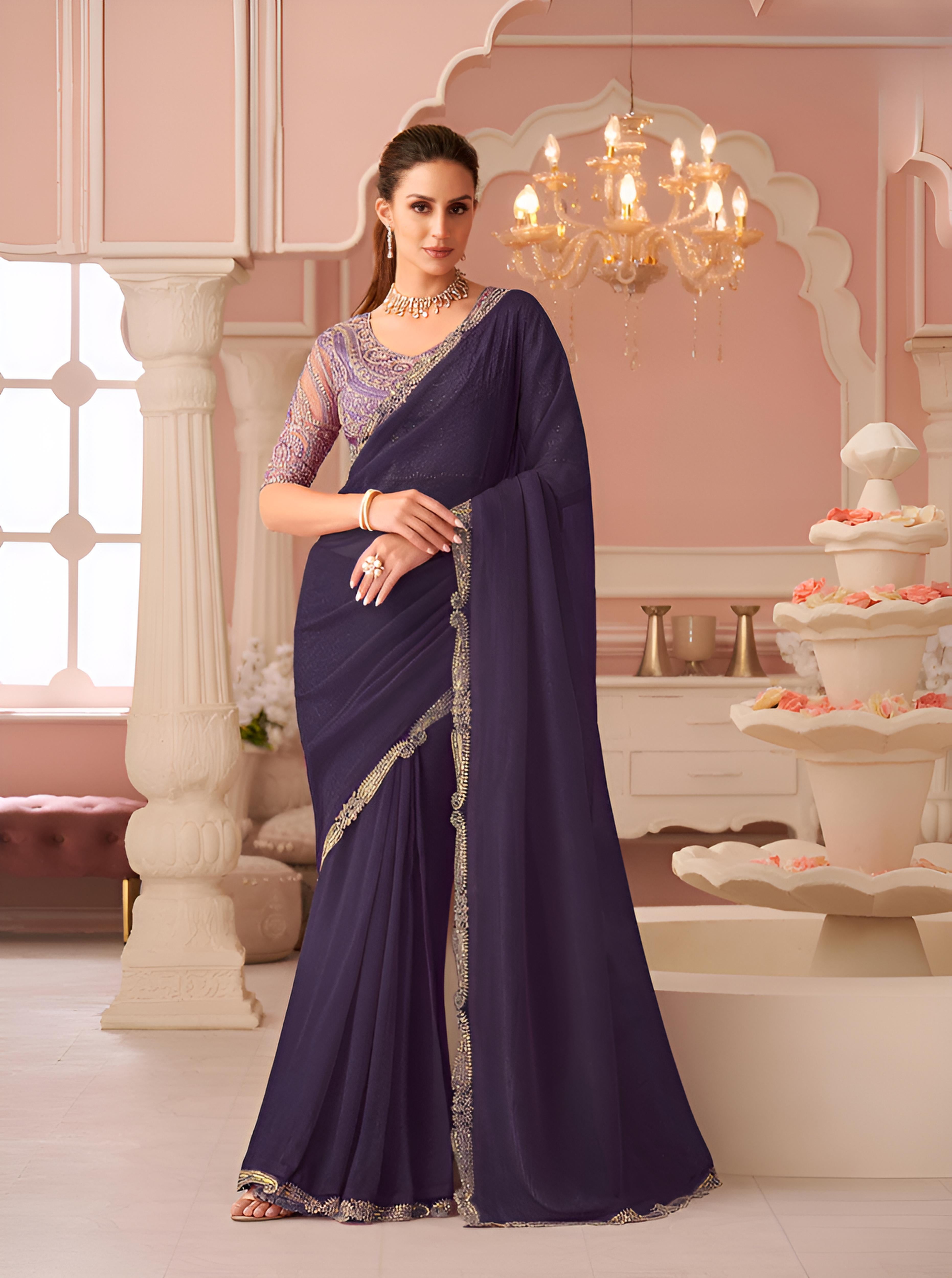 Dark Purple Georgette Saree
