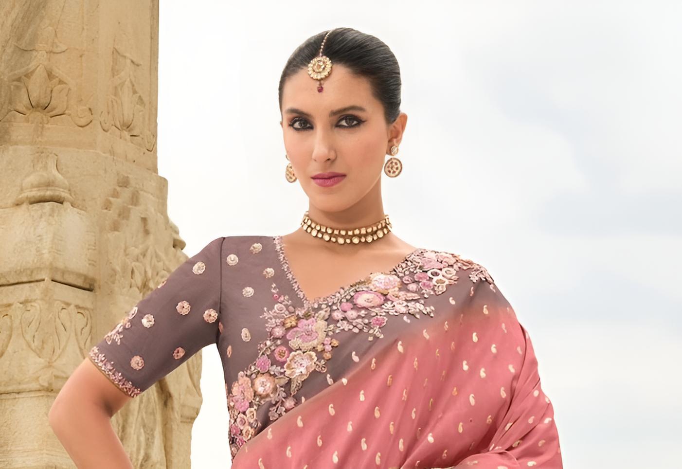 Peach Coffee Ombre Silk Saree