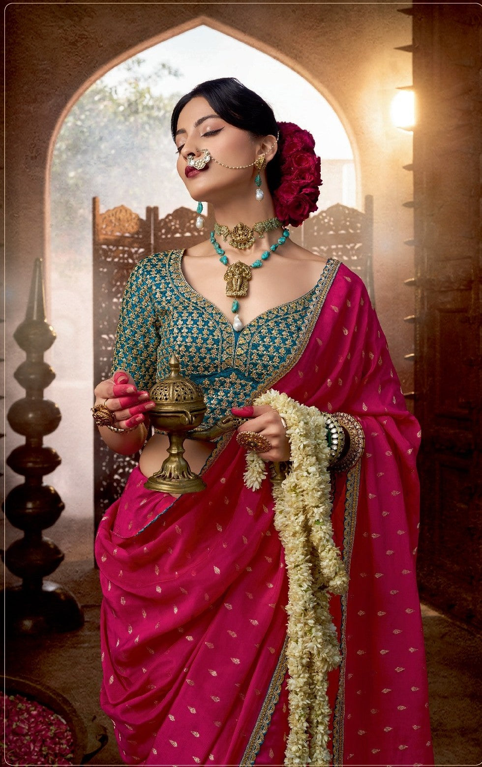 Hot Pink Crepe Saree