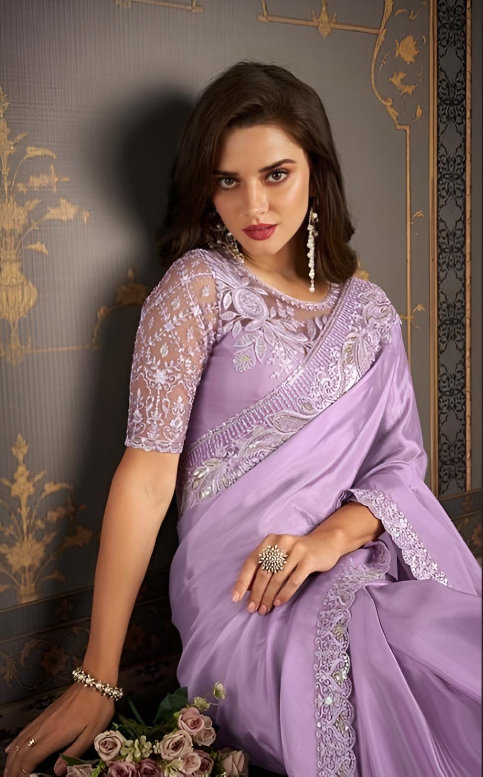Lavender Fancy Fabric Saree