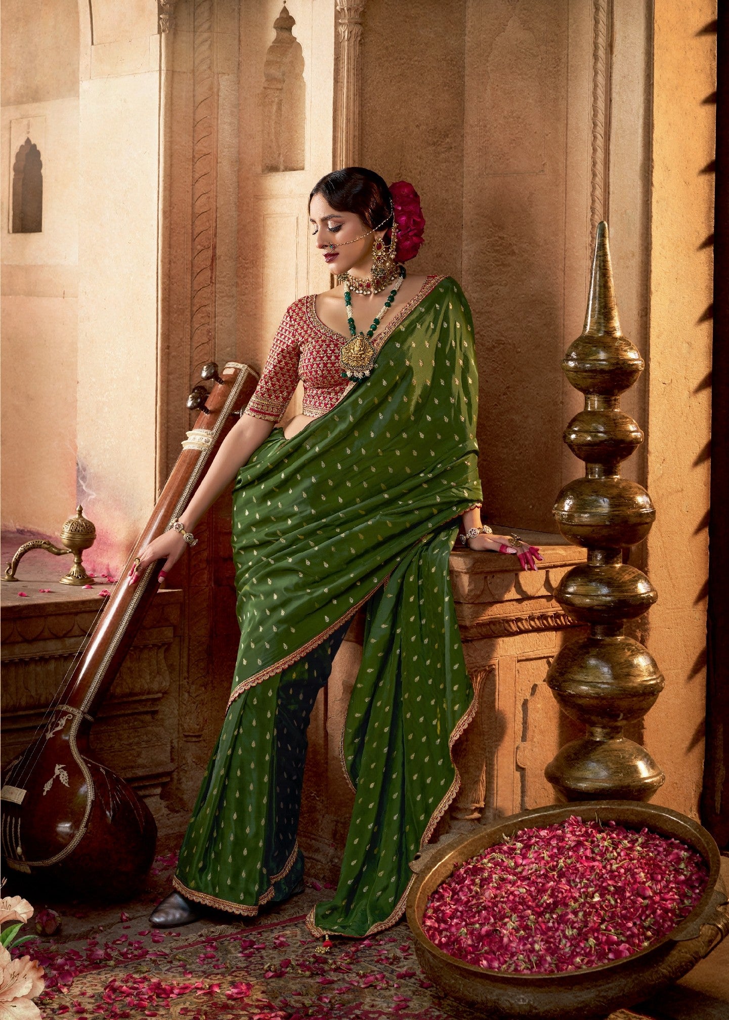 Olive Green Crepe Saree