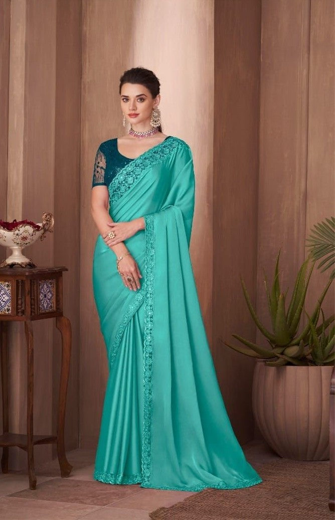 Dusty Sage Green Silk Saree